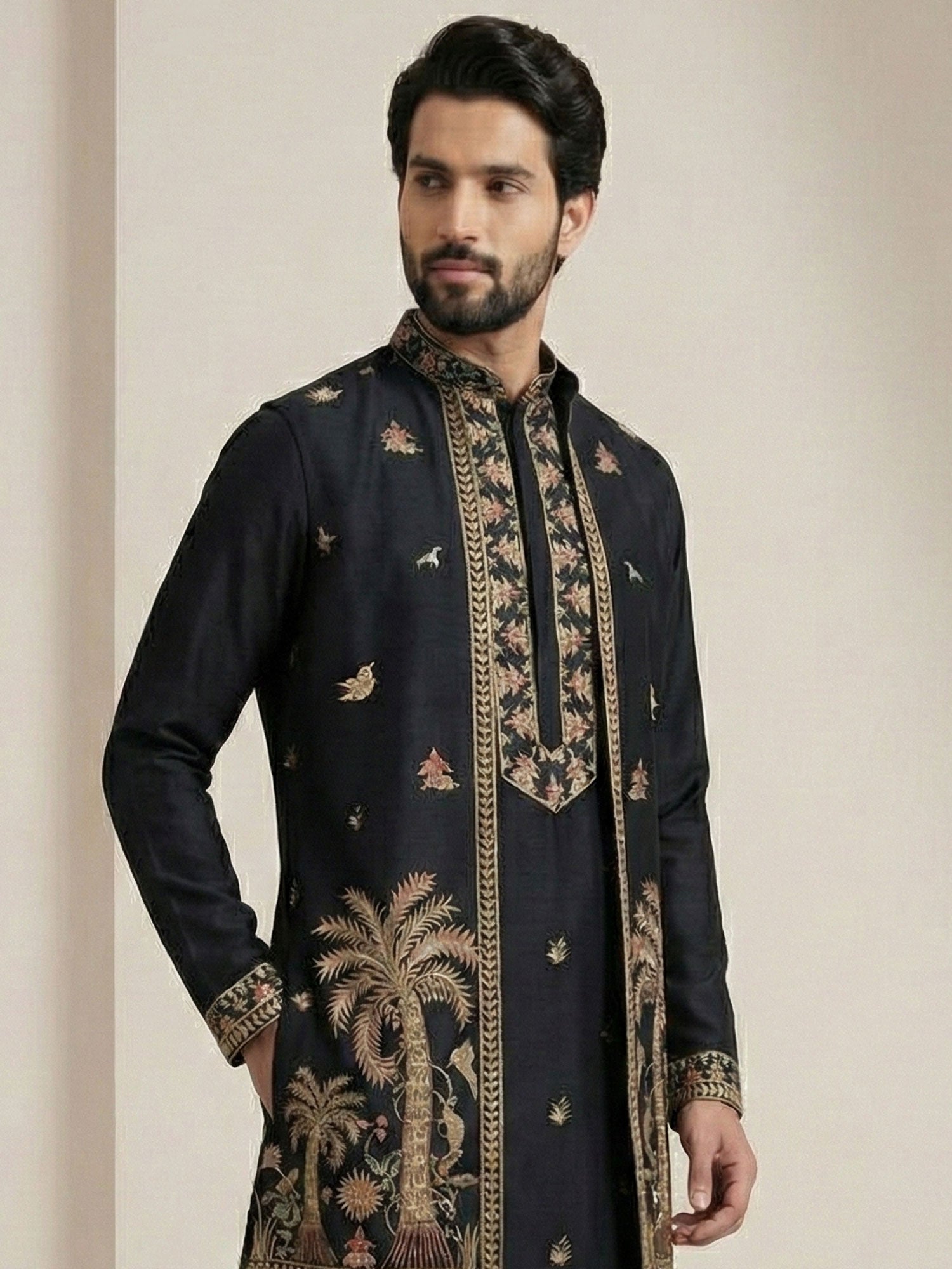 Black Jacket Style Indo Western In Sequns Work