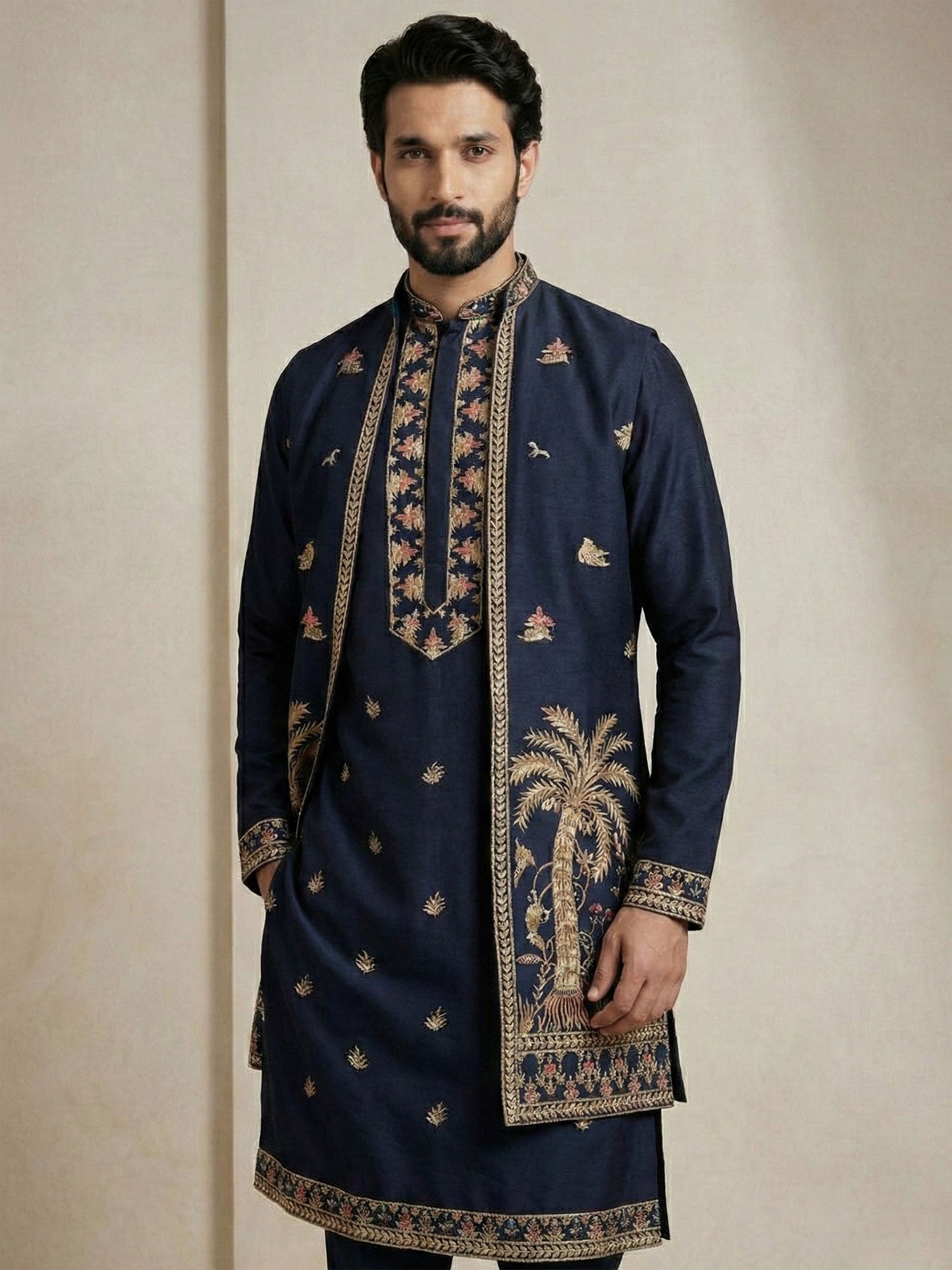 Navy Blue Wedding Wear Indowestern Set