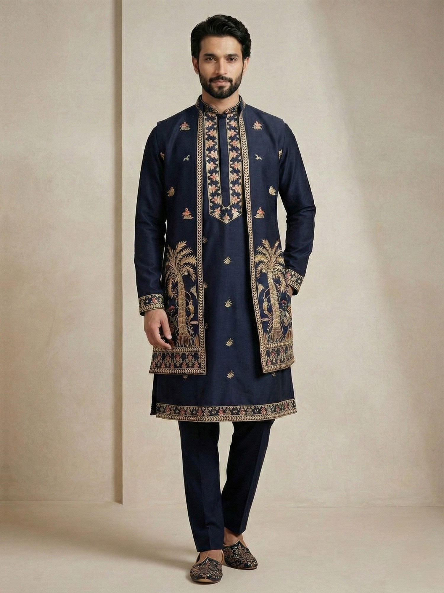 Navy Blue Wedding Wear Indowestern Set