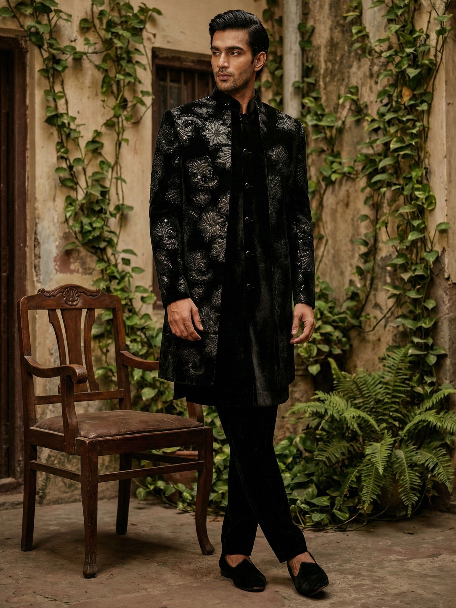 Black Wedding Wear Jacket Style Indowestern Set