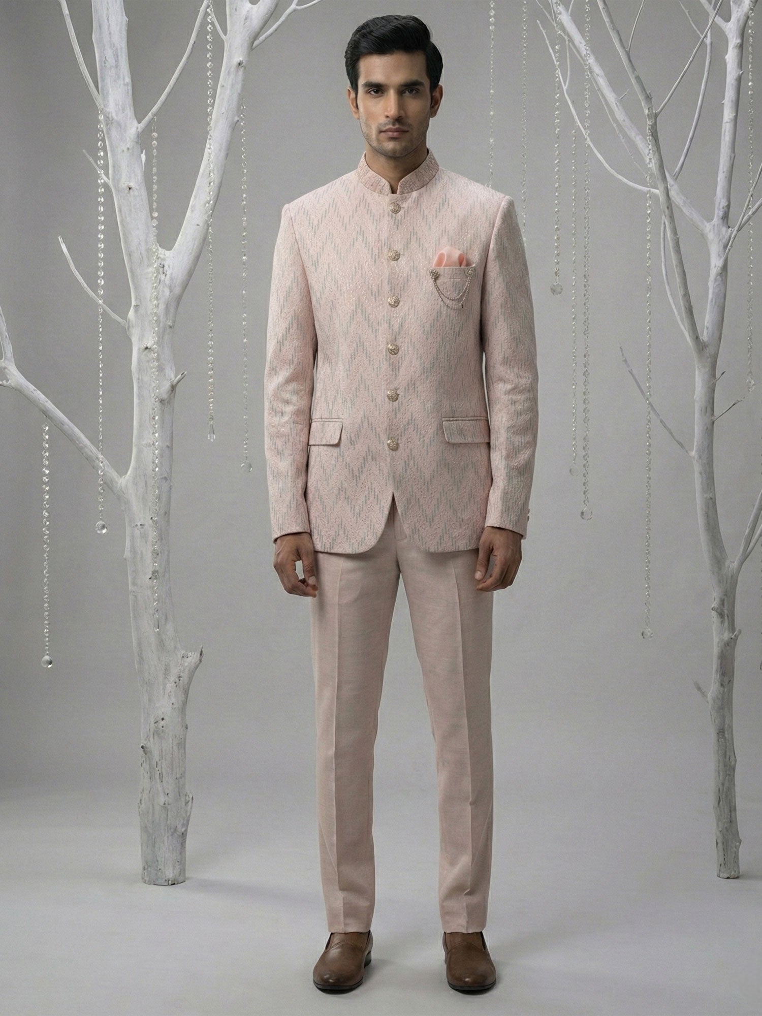 Dusty Pink Wedding Bandhgala Suit For Mens