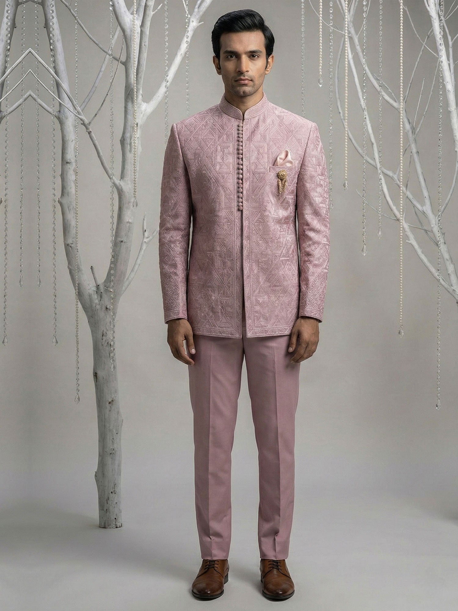 Pink Embroidered Wedding Wear Jodhpuri Suit