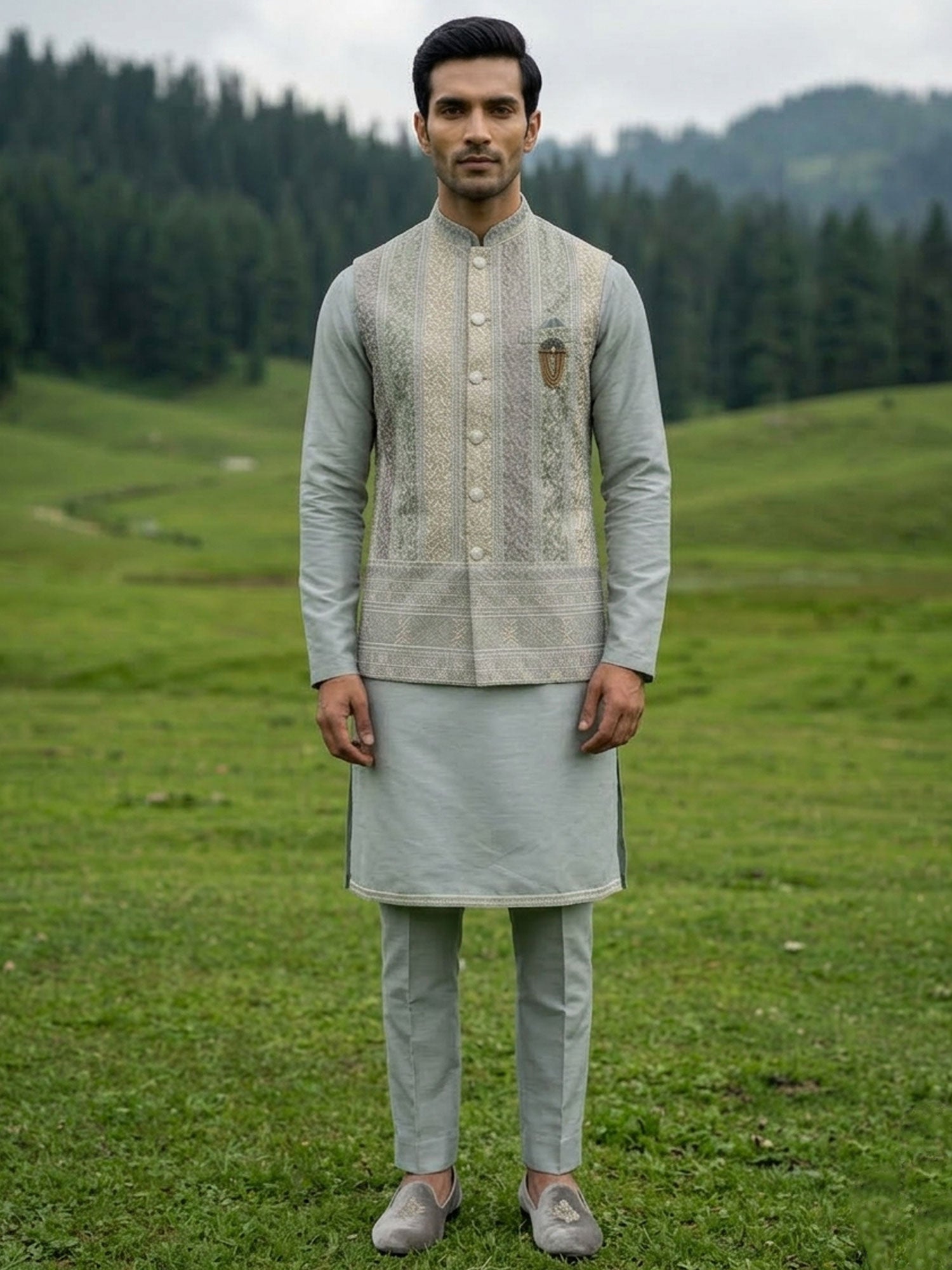 Blue Readymade Silk Kurta Pyjama For Mens