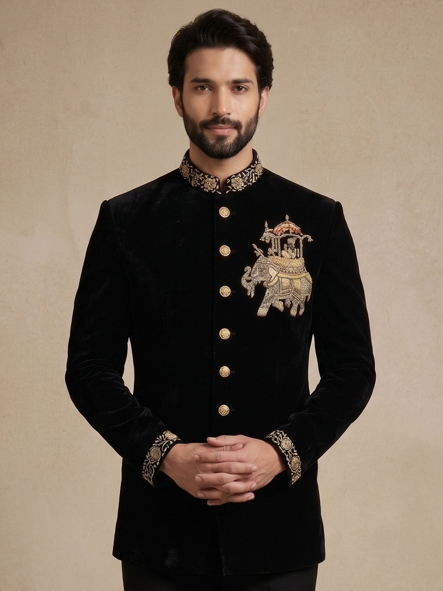 Black Embroidered Wedding Bandhgala Suit Set