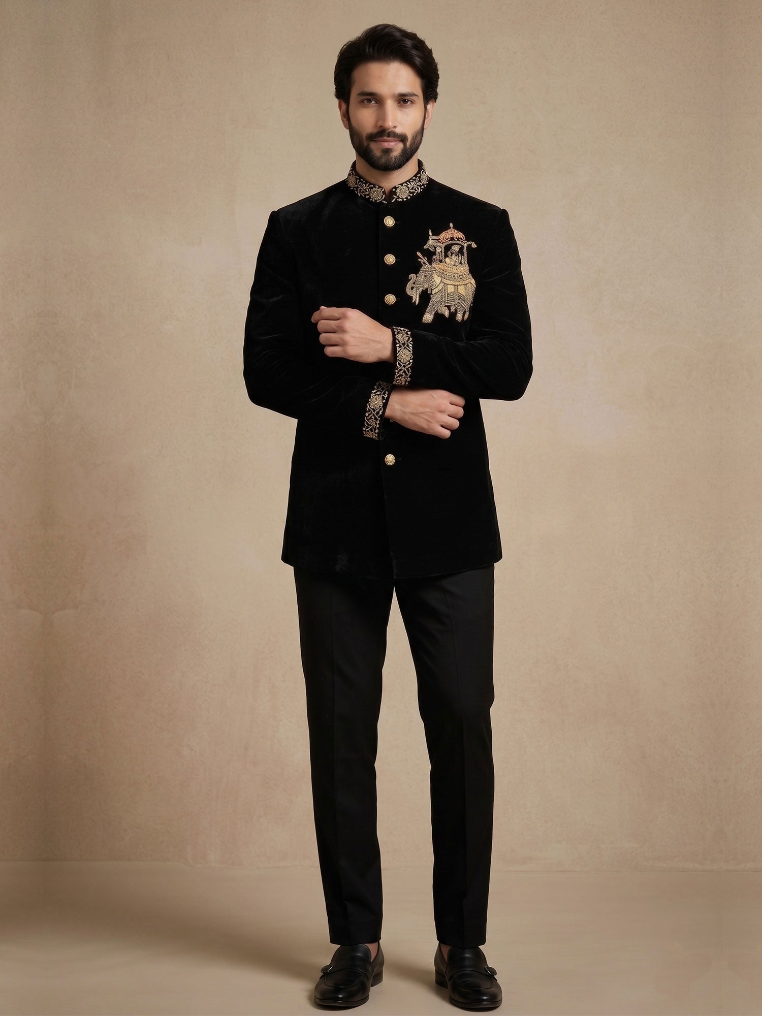 Black Embroidered Wedding Bandhgala Suit Set