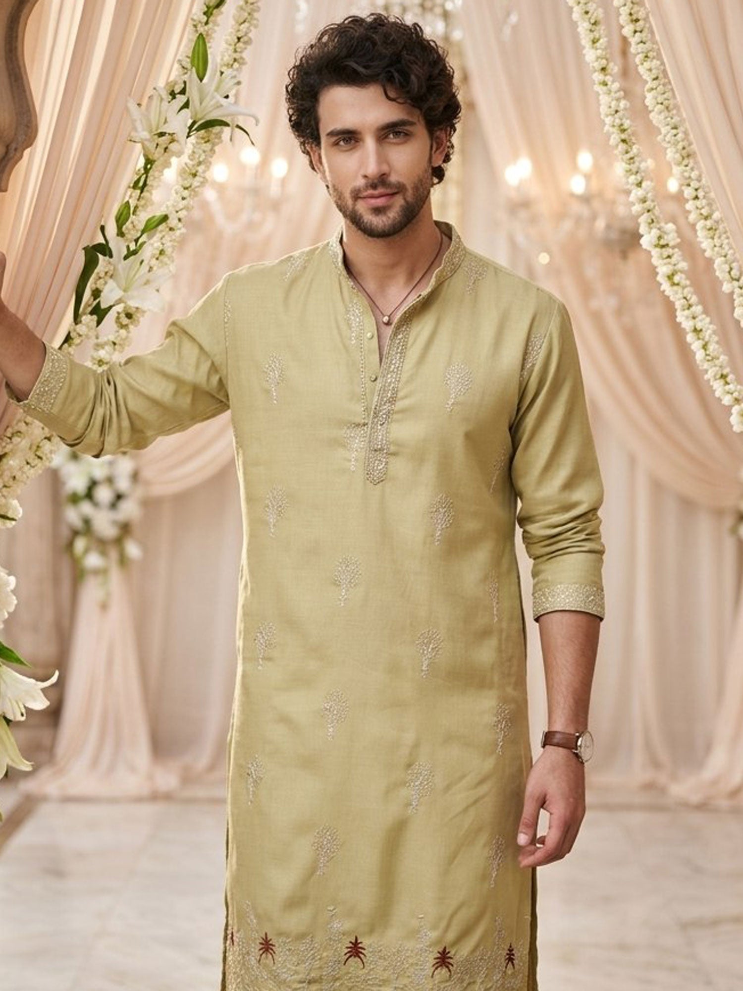 Green Men's Readymade Kurta Pyjama