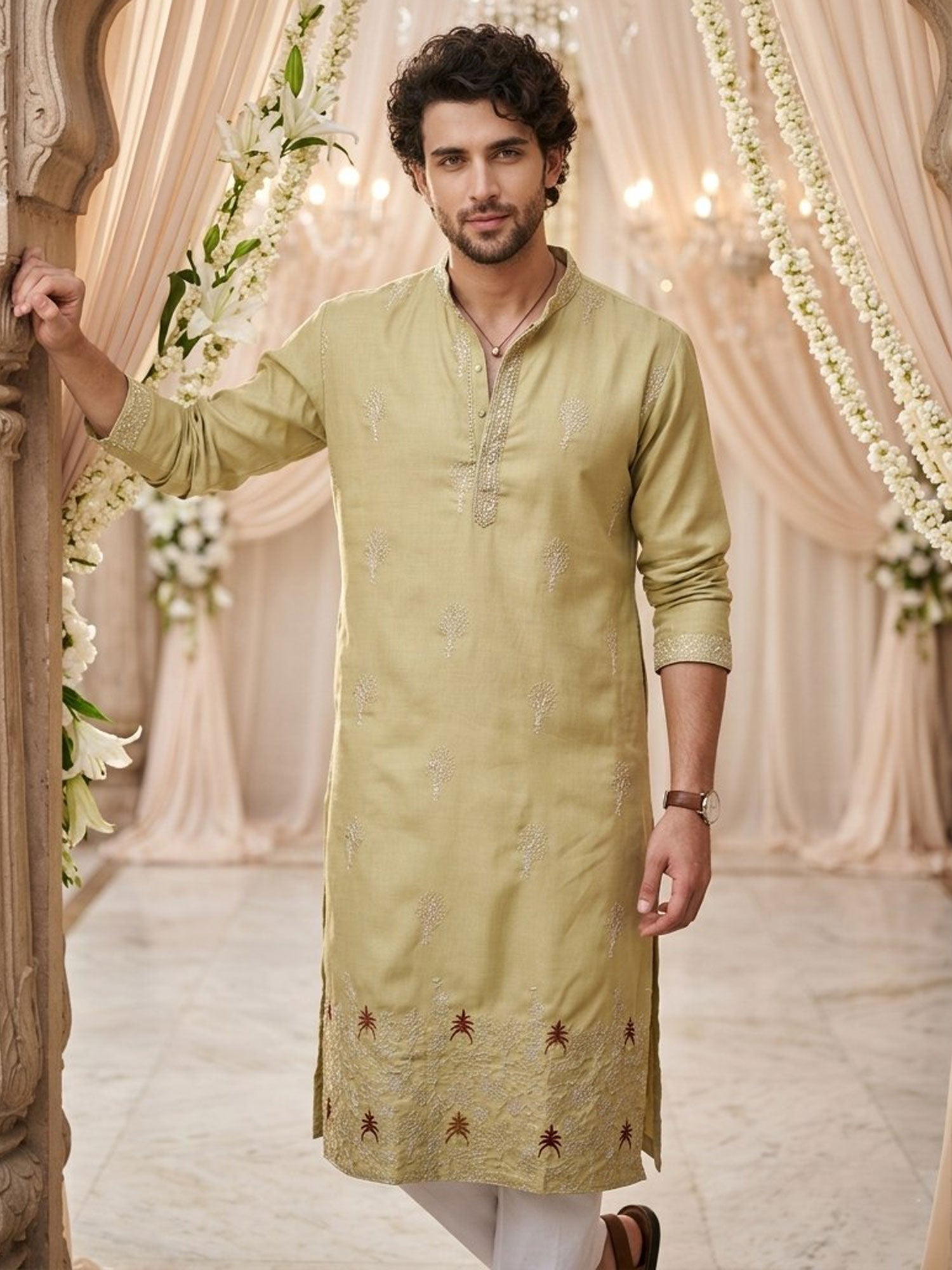 Green Men's Readymade Kurta Pyjama