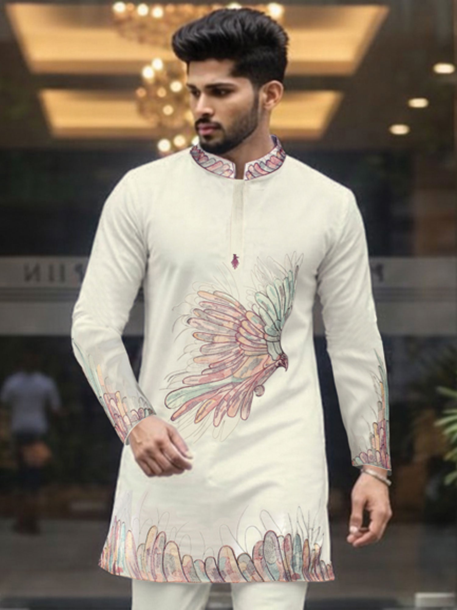 Off White Party Wear Men's Kurta Pyjama