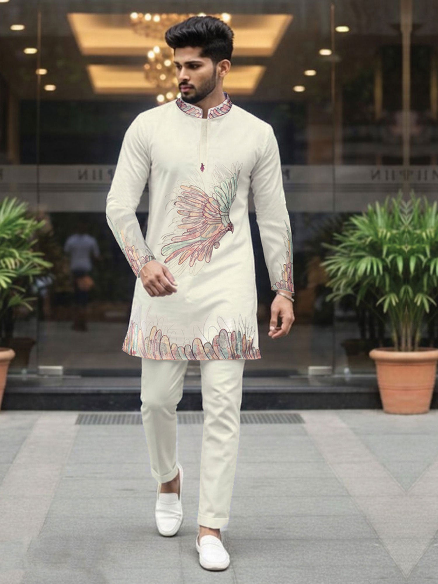 Off White Party Wear Men's Kurta Pyjama
