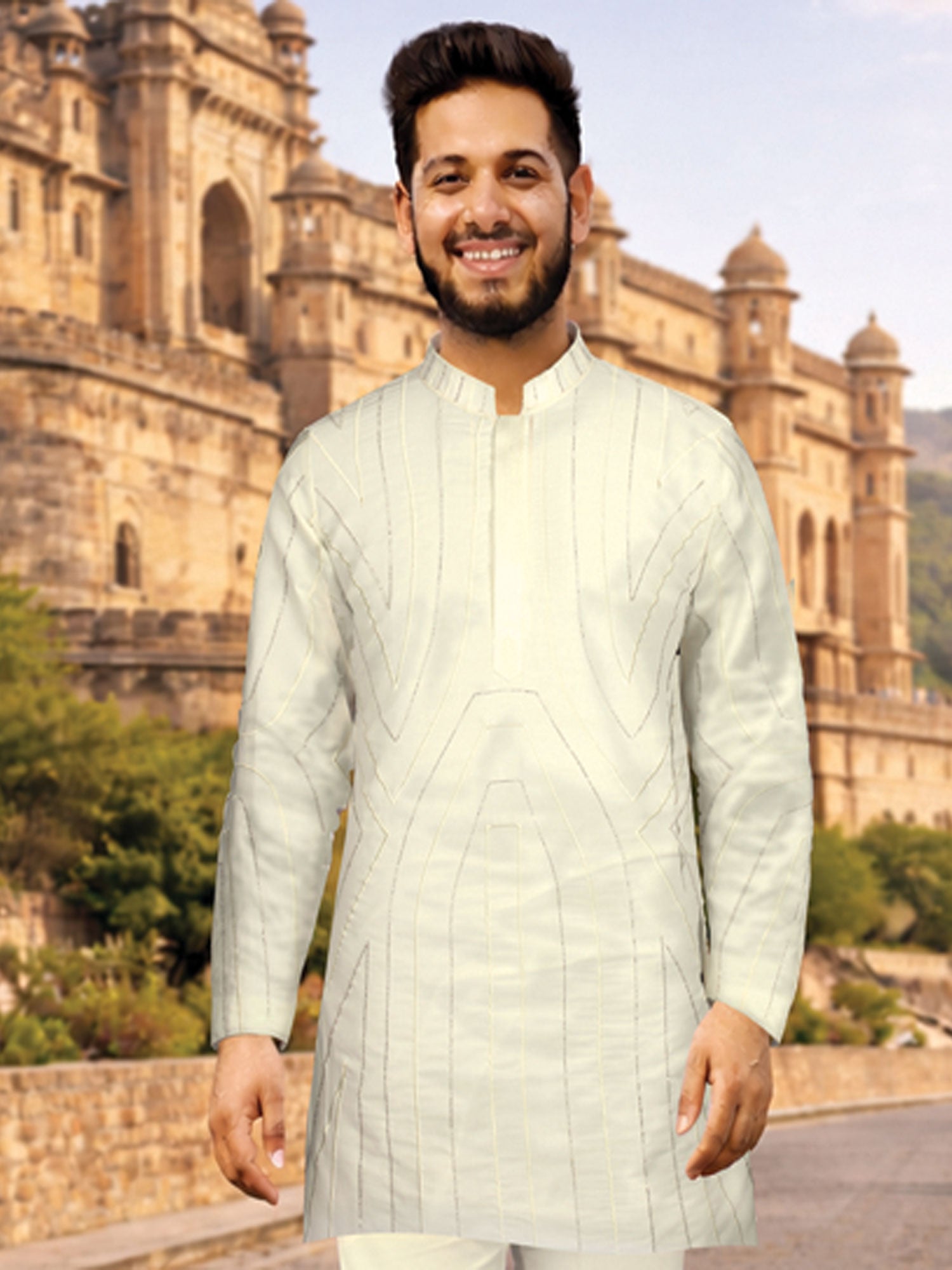 White Menswear Lachka Kurta Pyjama Set