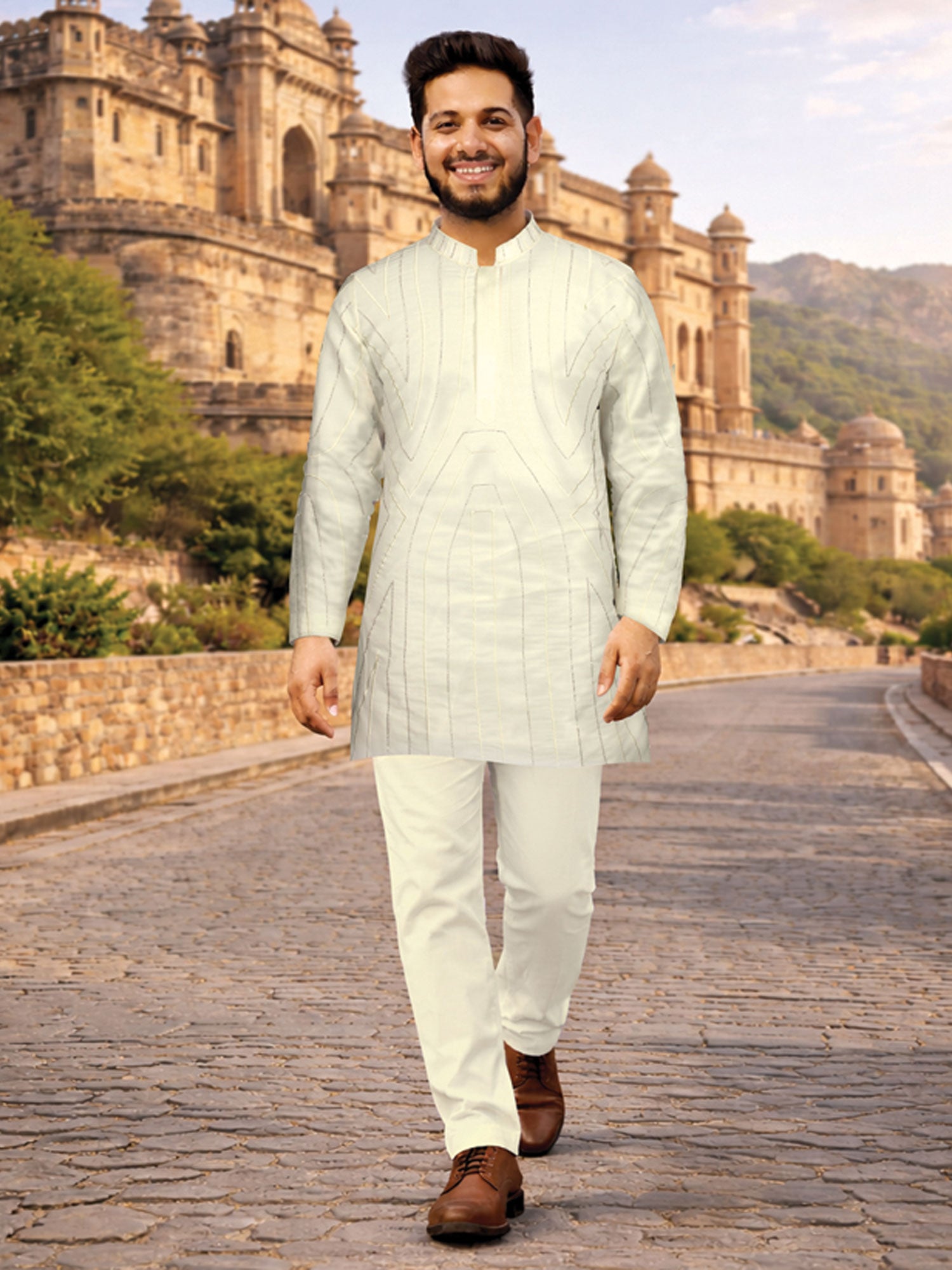 White Menswear Lachka Kurta Pyjama Set