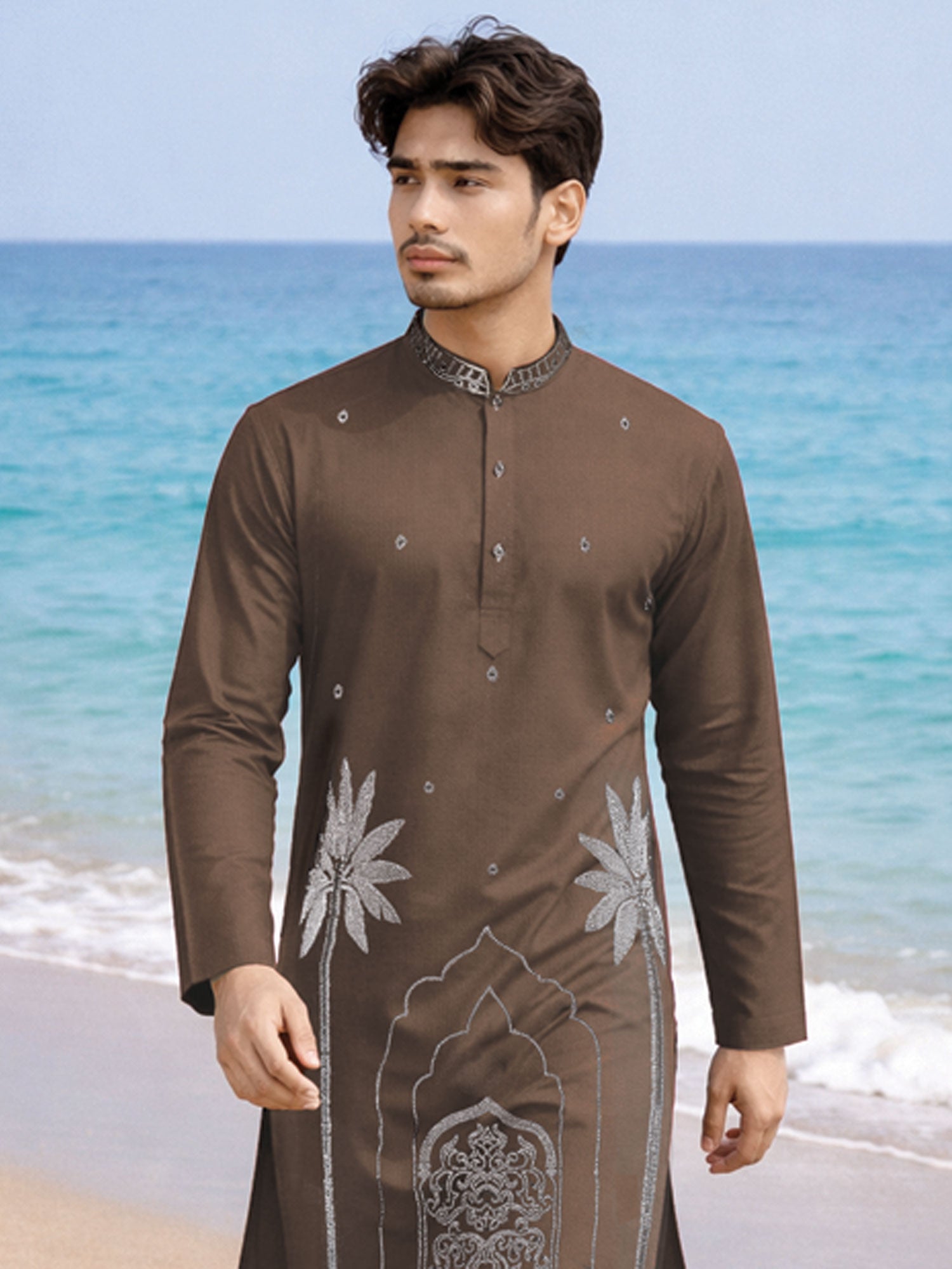 Brown Party Wear Kurta Set In Lachka