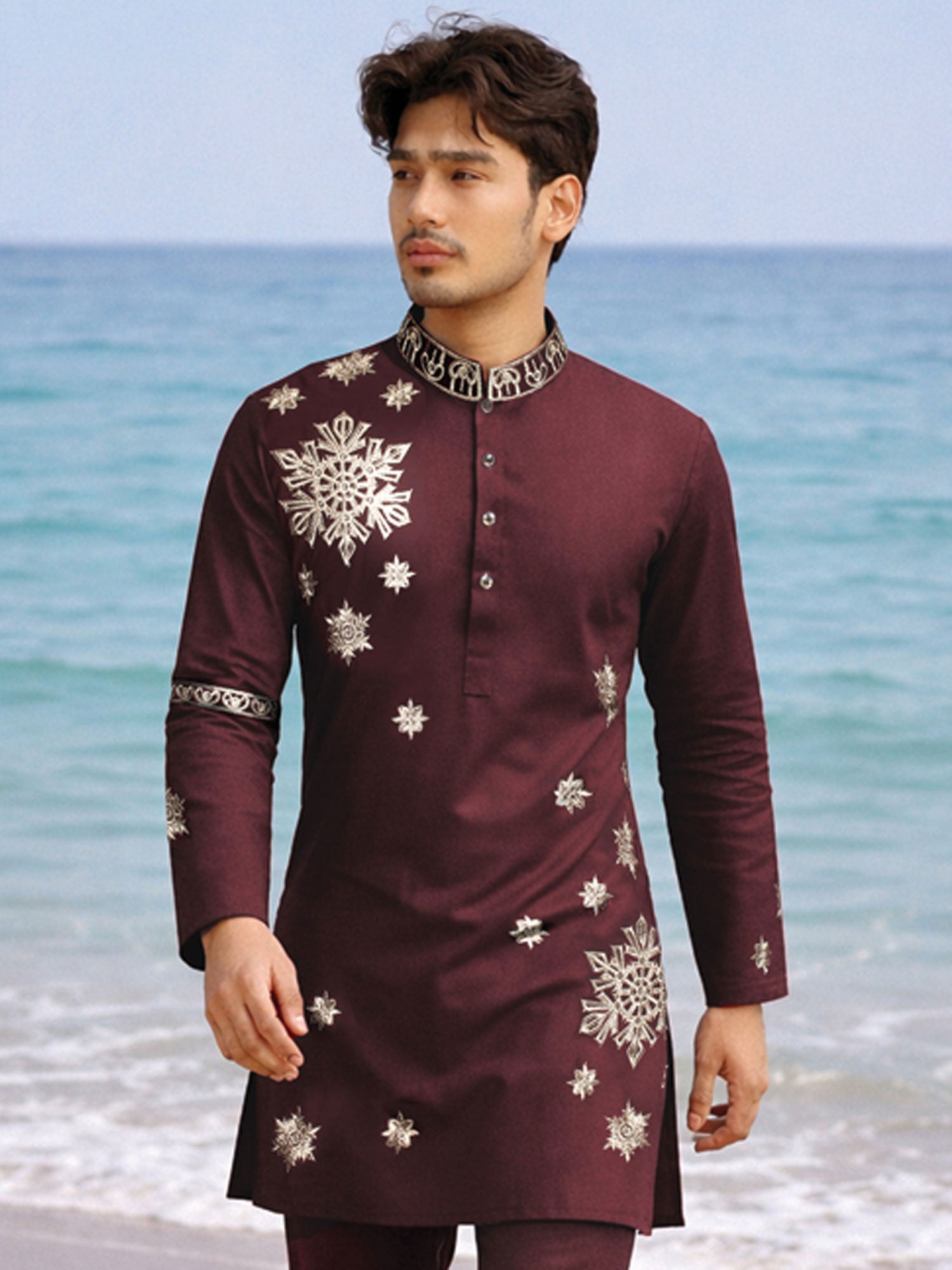 Dark Maroon Readymade Party Kurta Pyjama