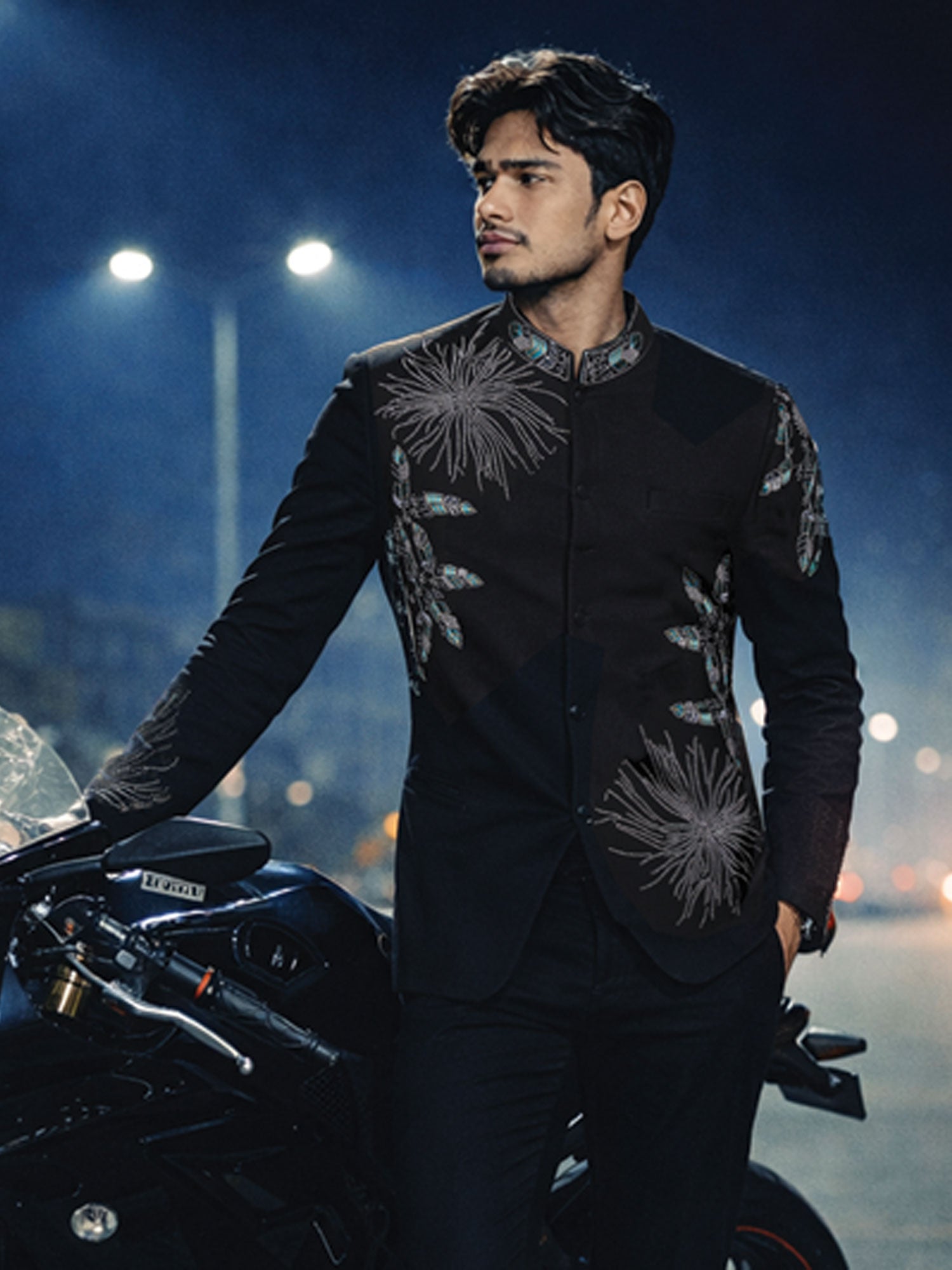 Black Embroidered Men's Designer  Jodhpuri Set