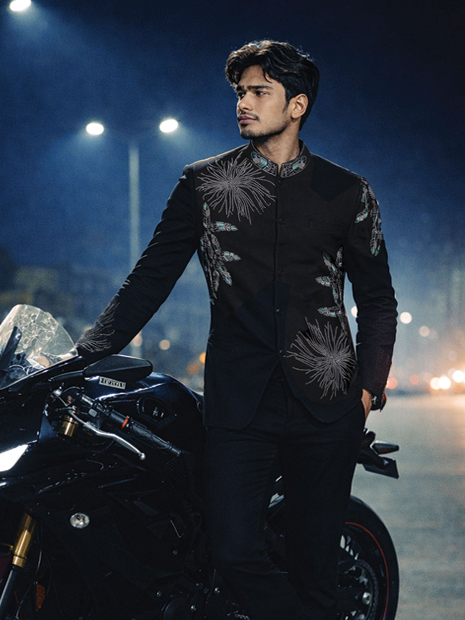 Black Embroidered Men's Designer  Jodhpuri Set