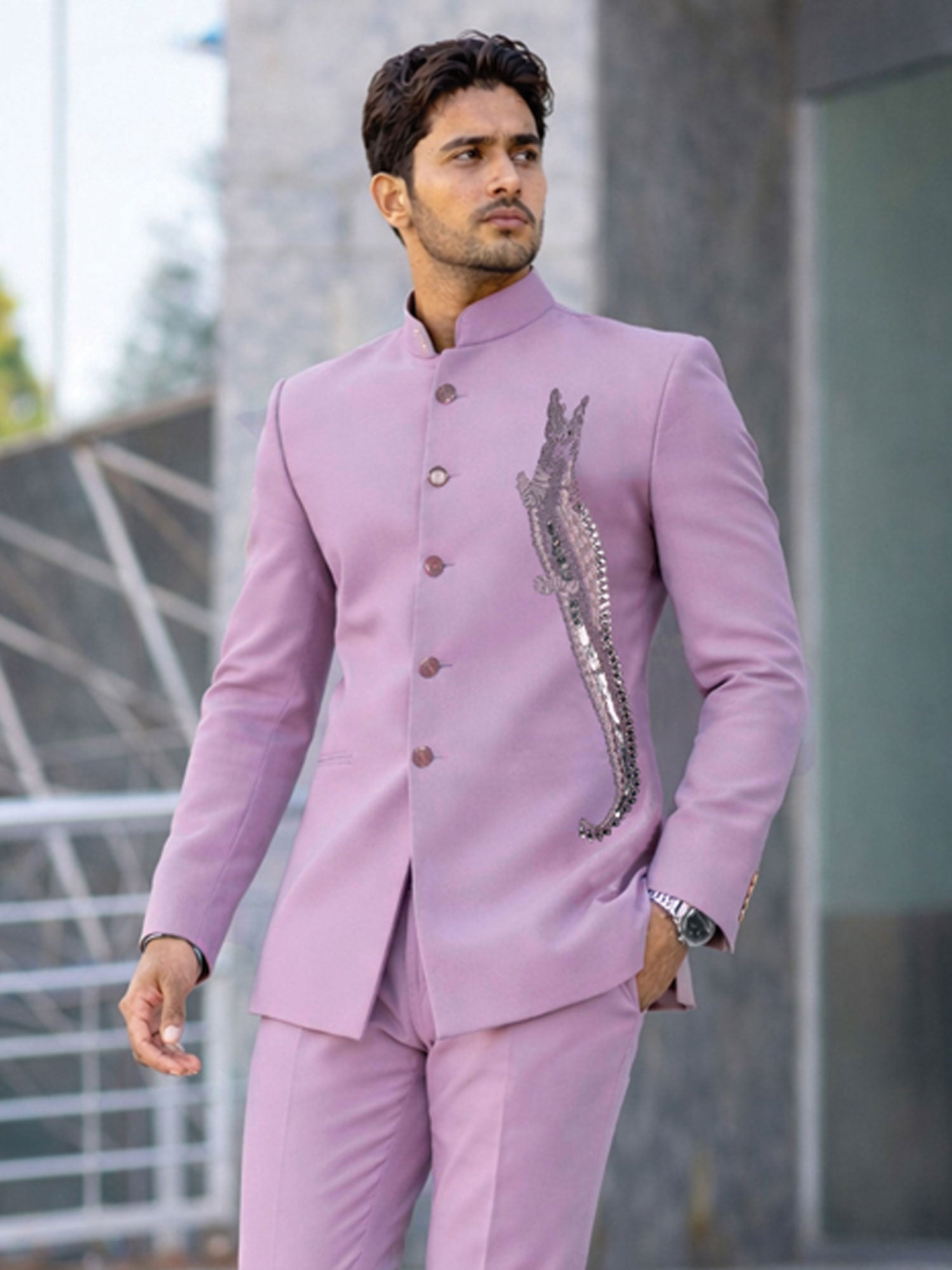 Light Lilac Men's Wear Wedding Jodhpuri Set