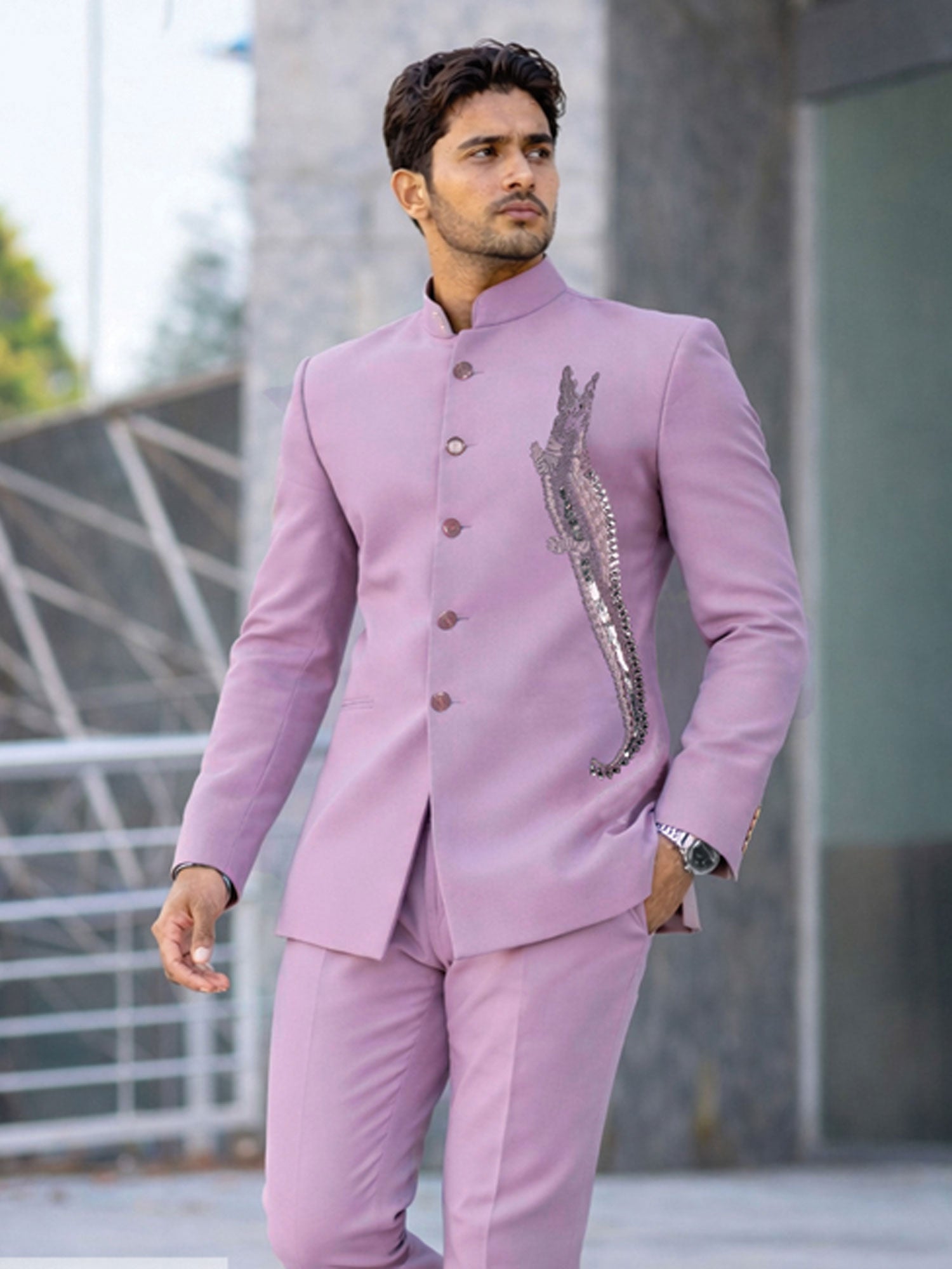 Light Lilac Men's Wear Wedding Jodhpuri Set