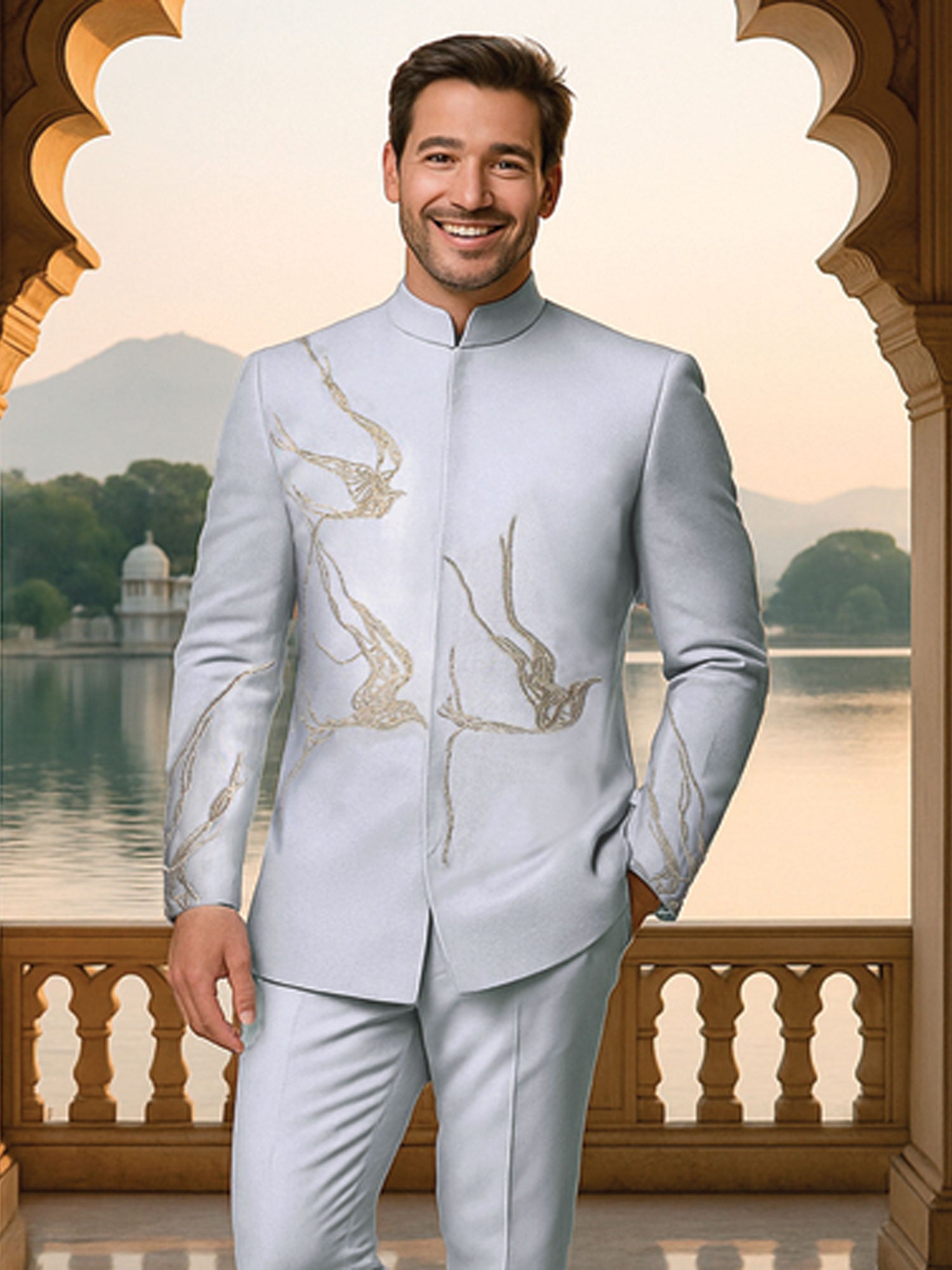 Light Blue Wedding Designer Bandhgala Set
