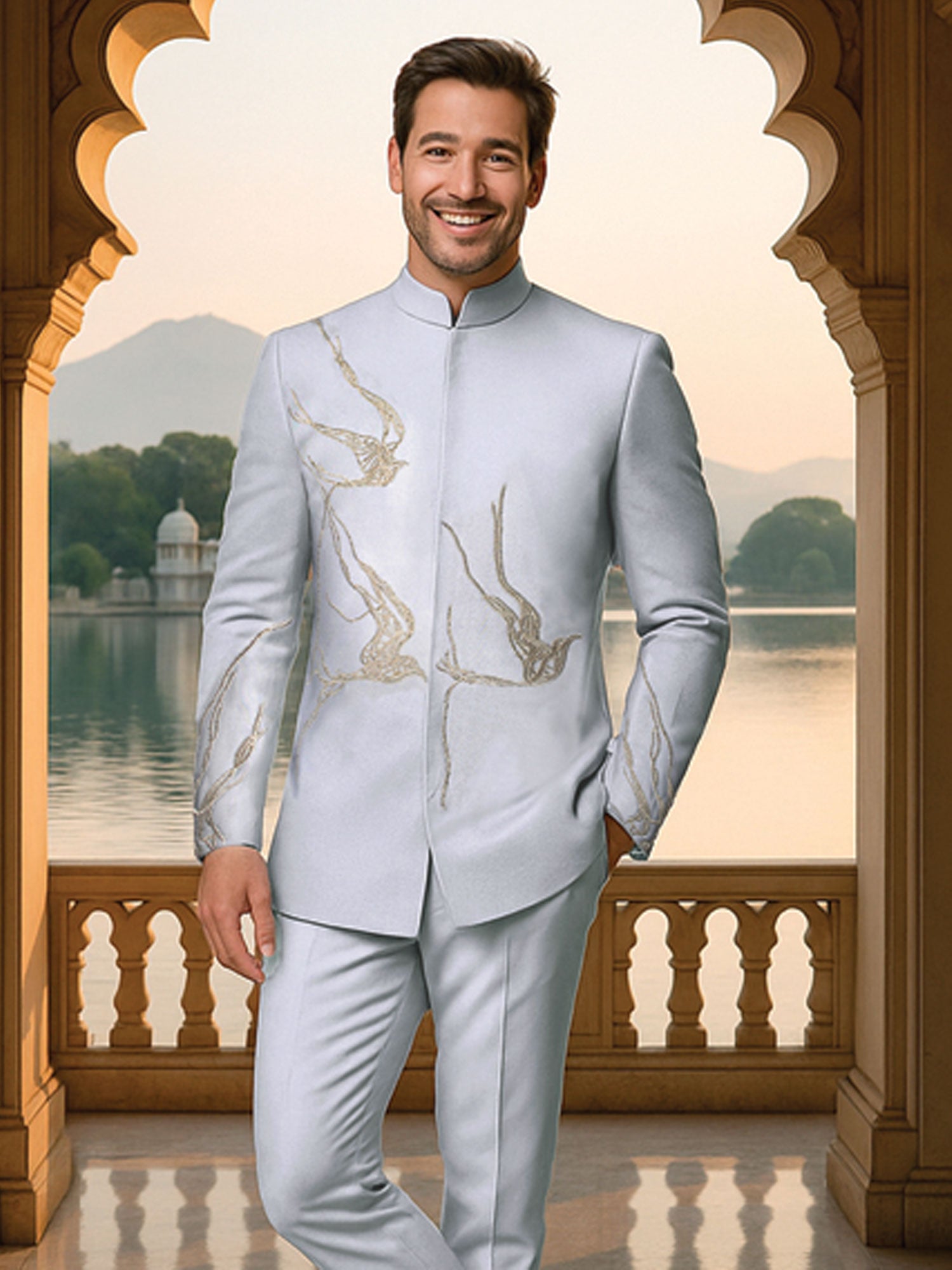 Light Blue Wedding Designer Bandhgala Set