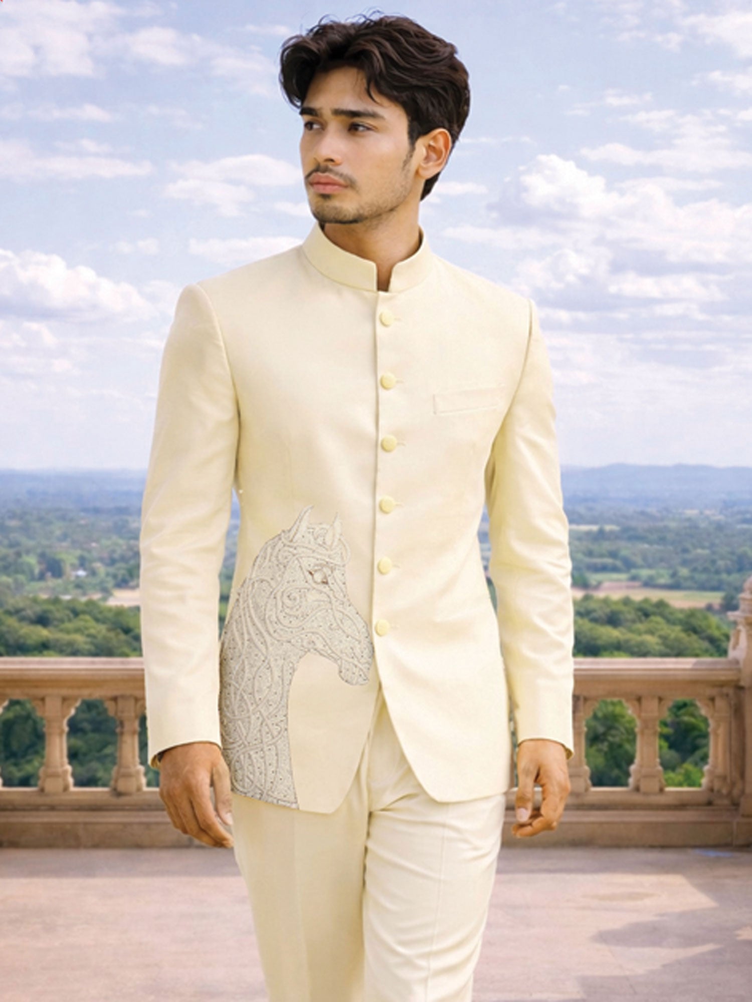 Light Cream Wedding Jodhpuri For Mens
