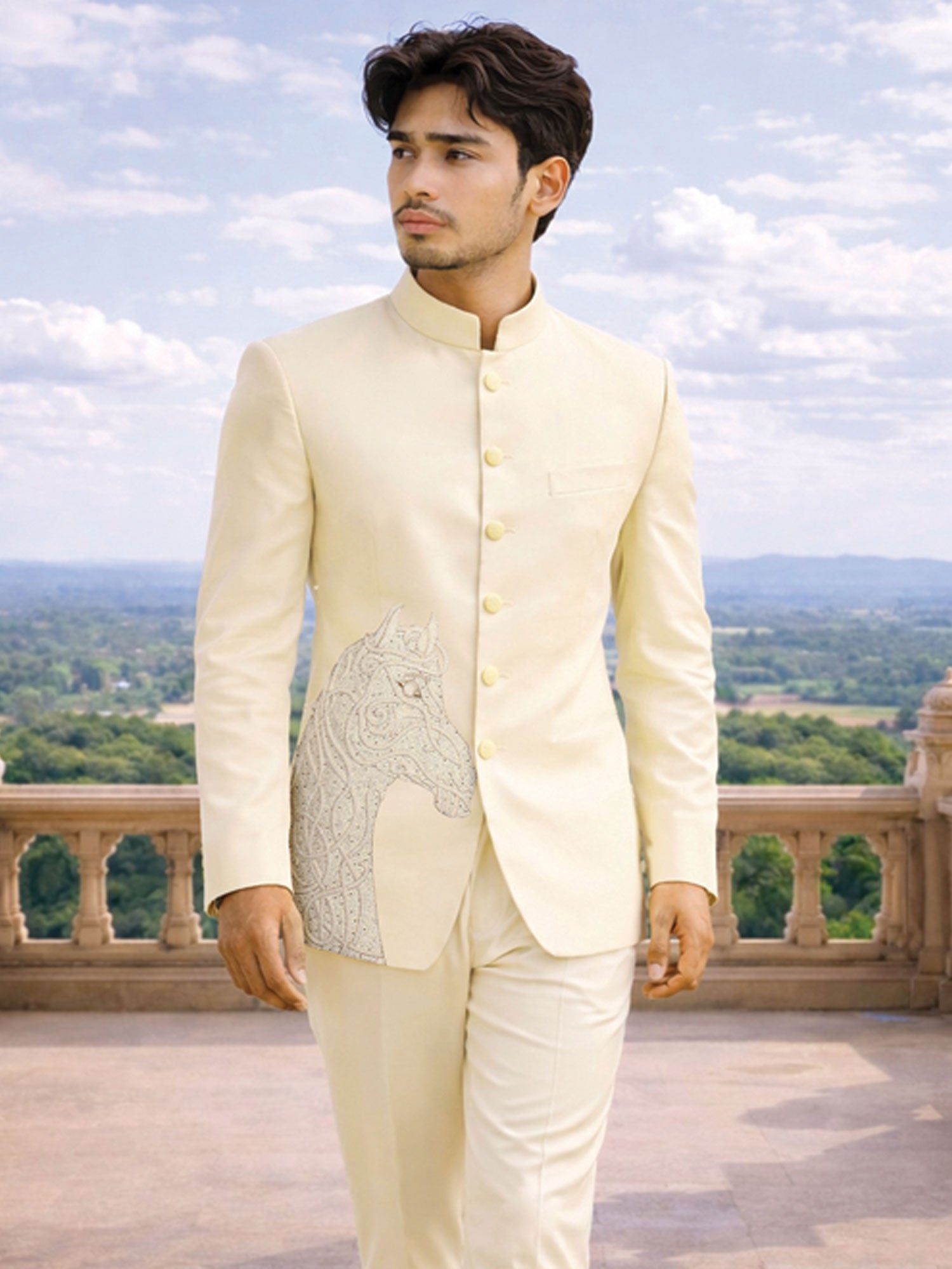 Light Cream Wedding Jodhpuri For Mens