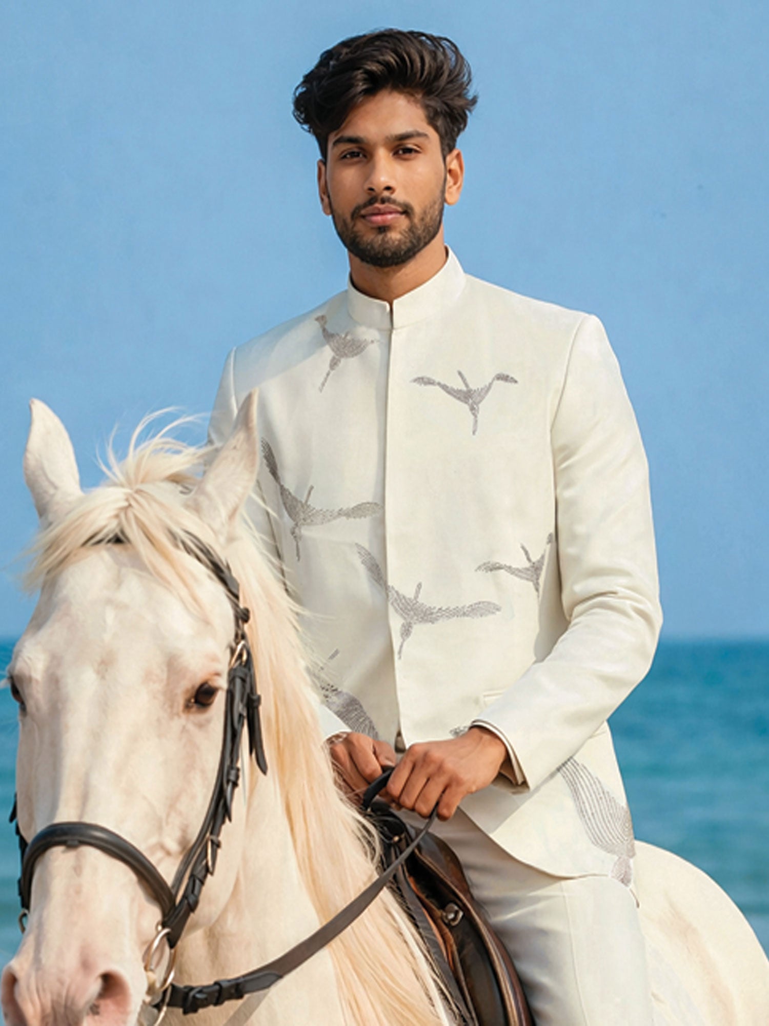 White Menswear Wedddng Bandhgala Set