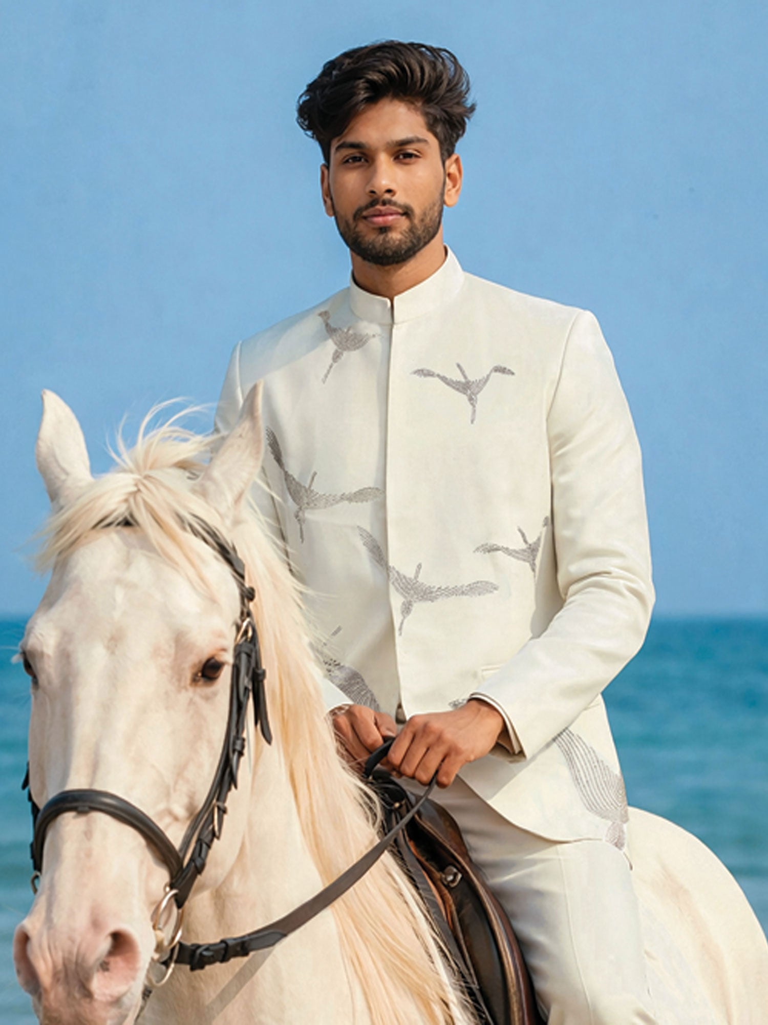 White Menswear Wedddng Bandhgala Set