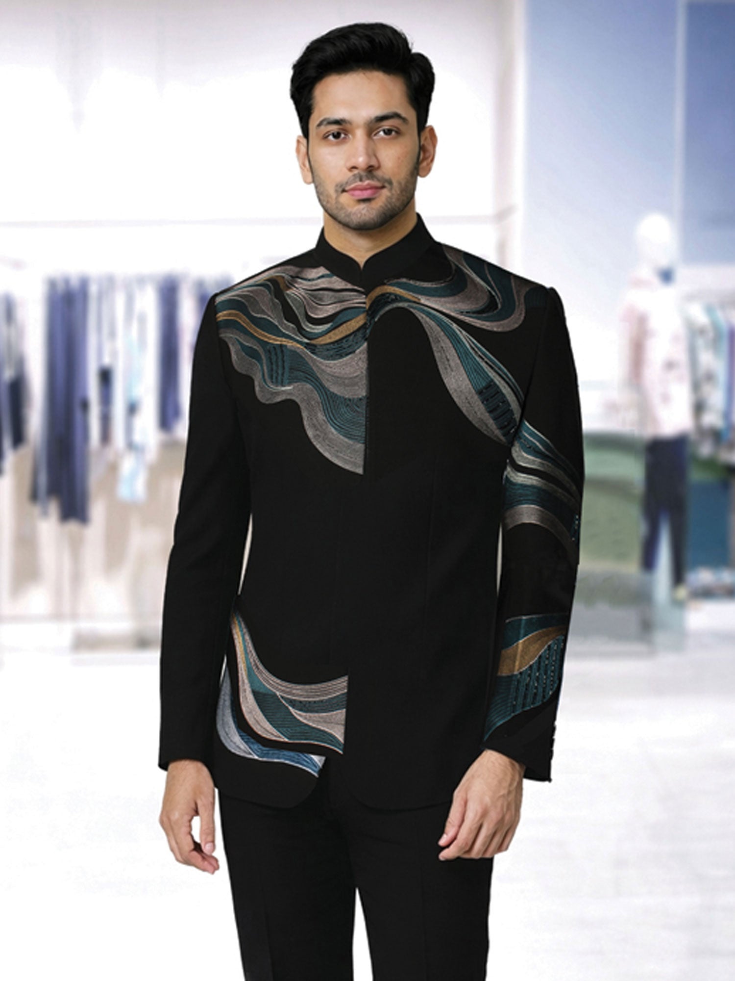 Black Party Wear Bandhgala Set For Mens