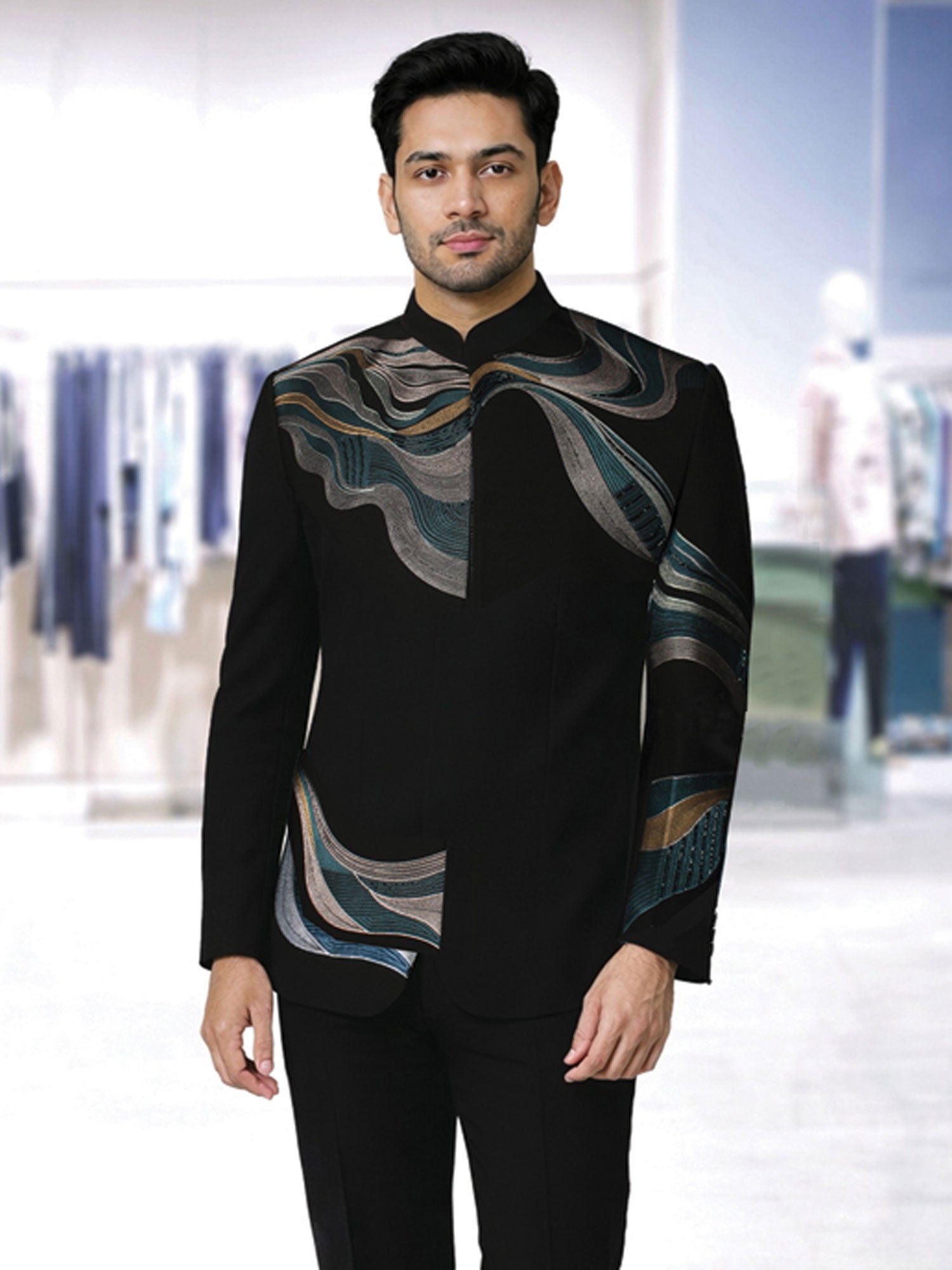 Black Party Wear Bandhgala Set For Mens