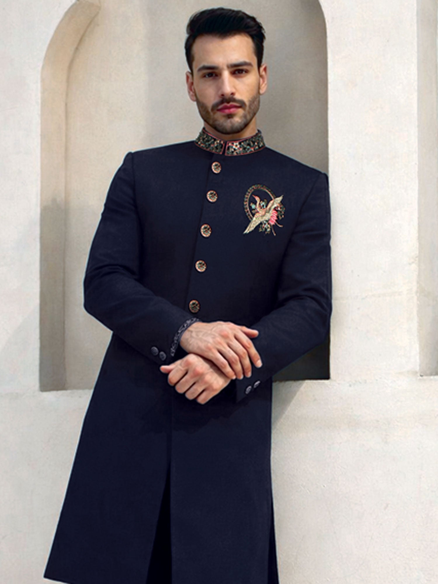 Blue Sequins Work Indowestern Set  For Mens