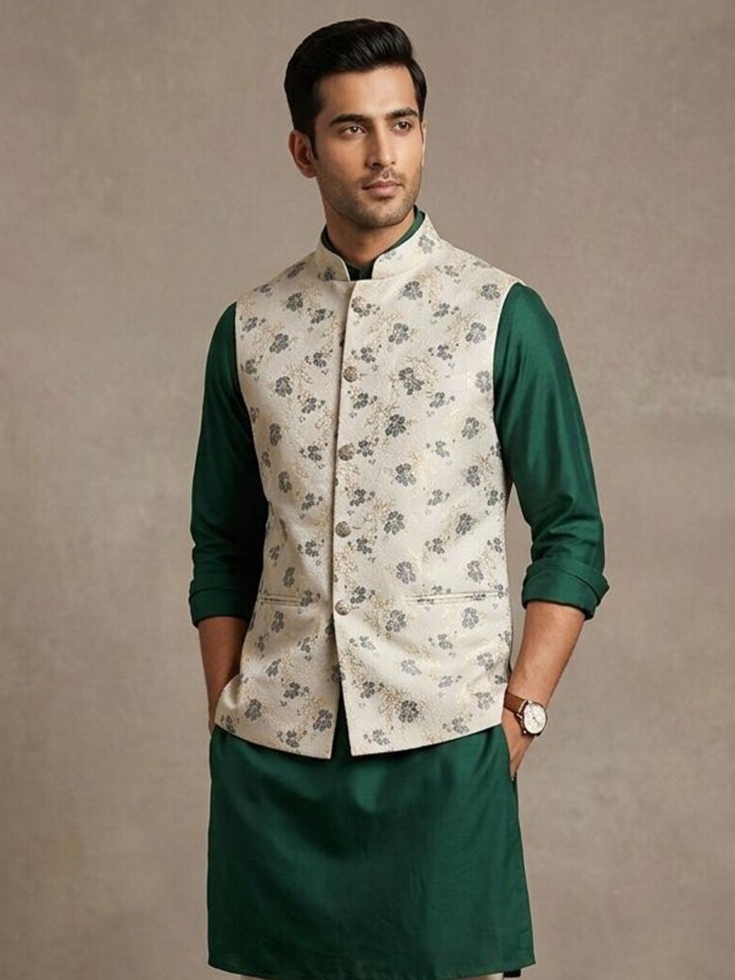 Dark Green Silk Kurta Pyjama For Mens