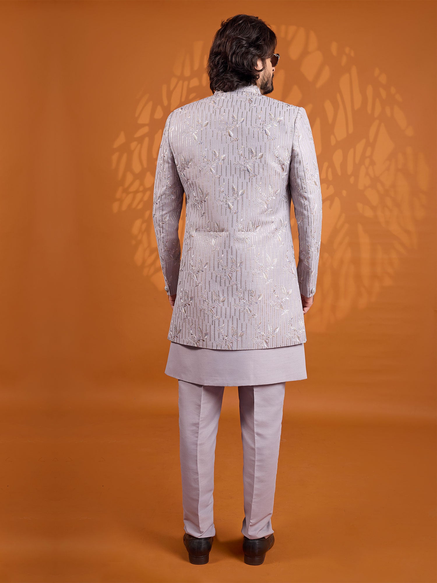 Lilac Thread Work Embellished Men's Indowestern