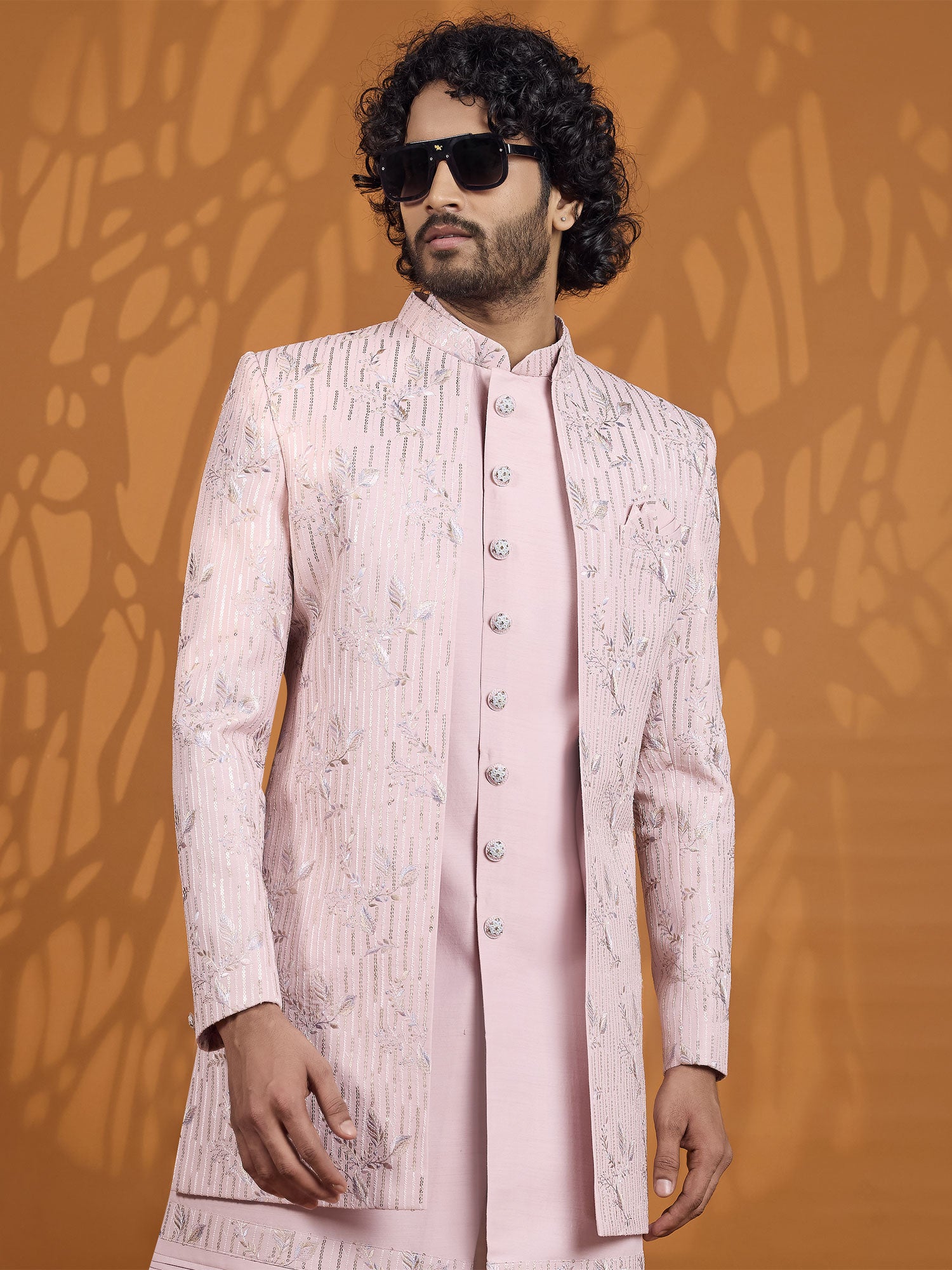 Light Pink Embroidered Wedding Indowestern
