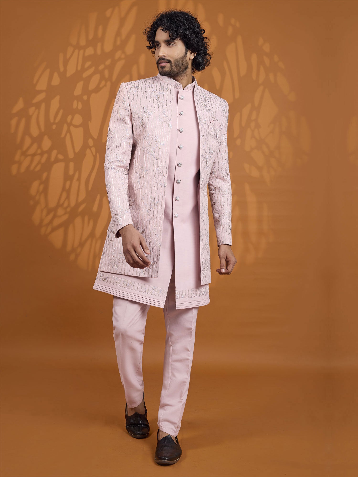 Light Pink Embroidered Wedding Indowestern