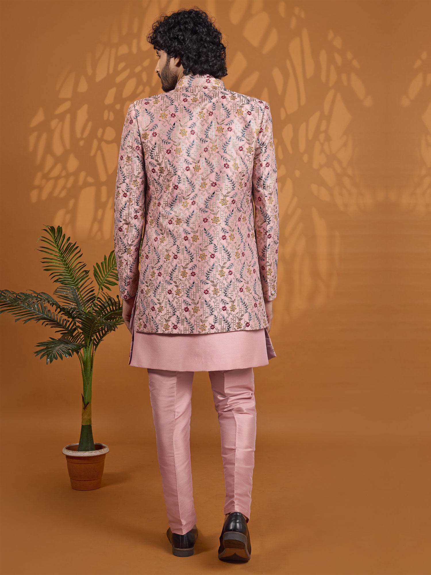 Pink Heavy Floral Thread Work Indo Western Set