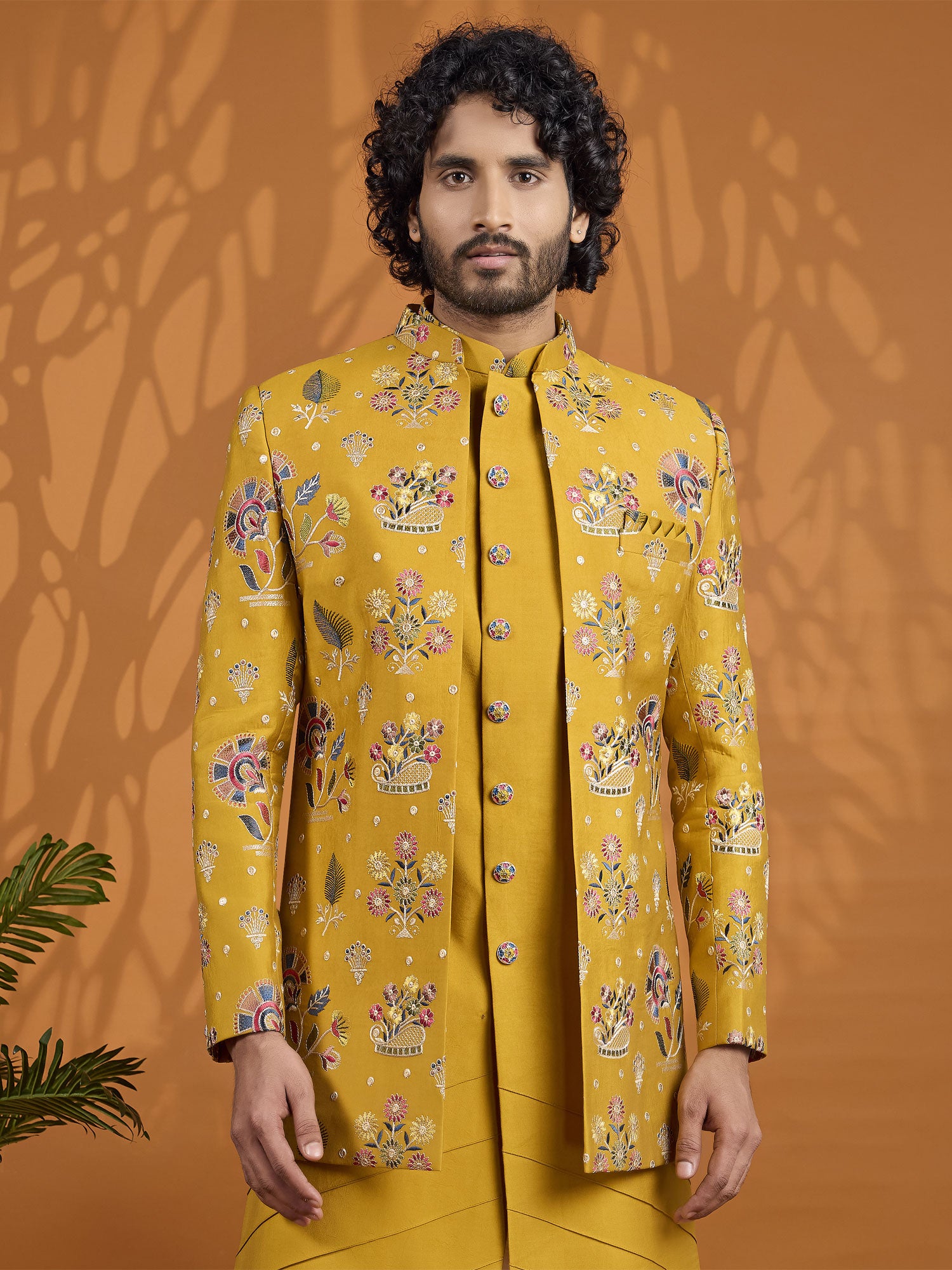 Yellow Art Silk Indo Western For Men's With Jacket