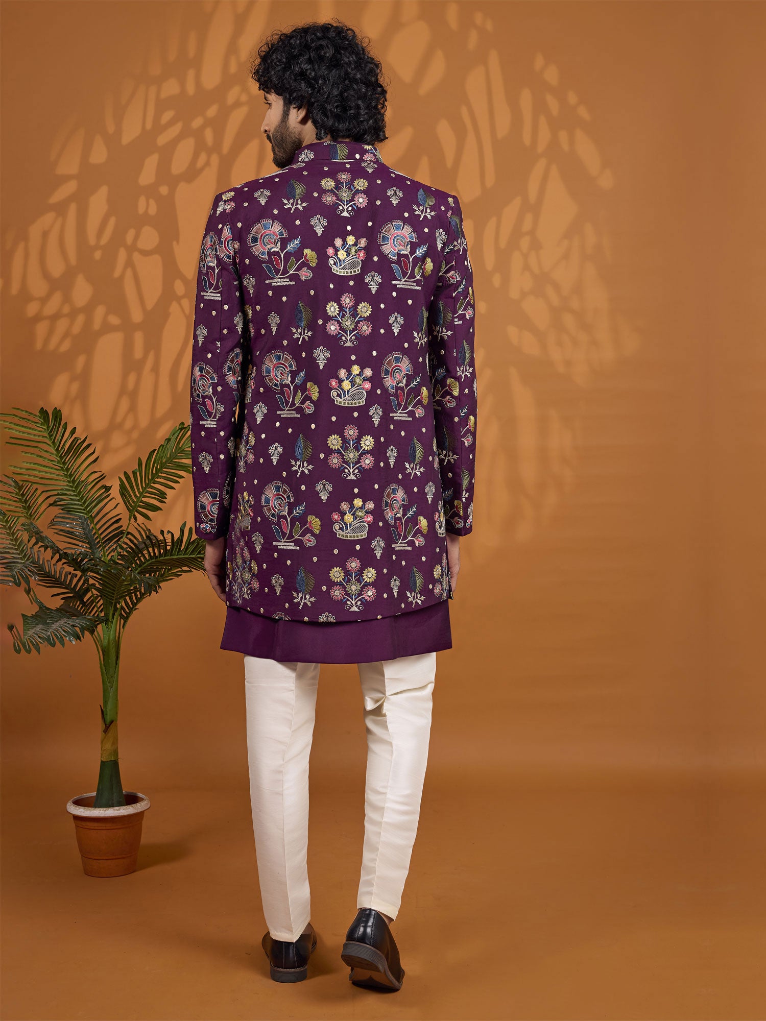 Dark Purple Thread Embellished Indo Western