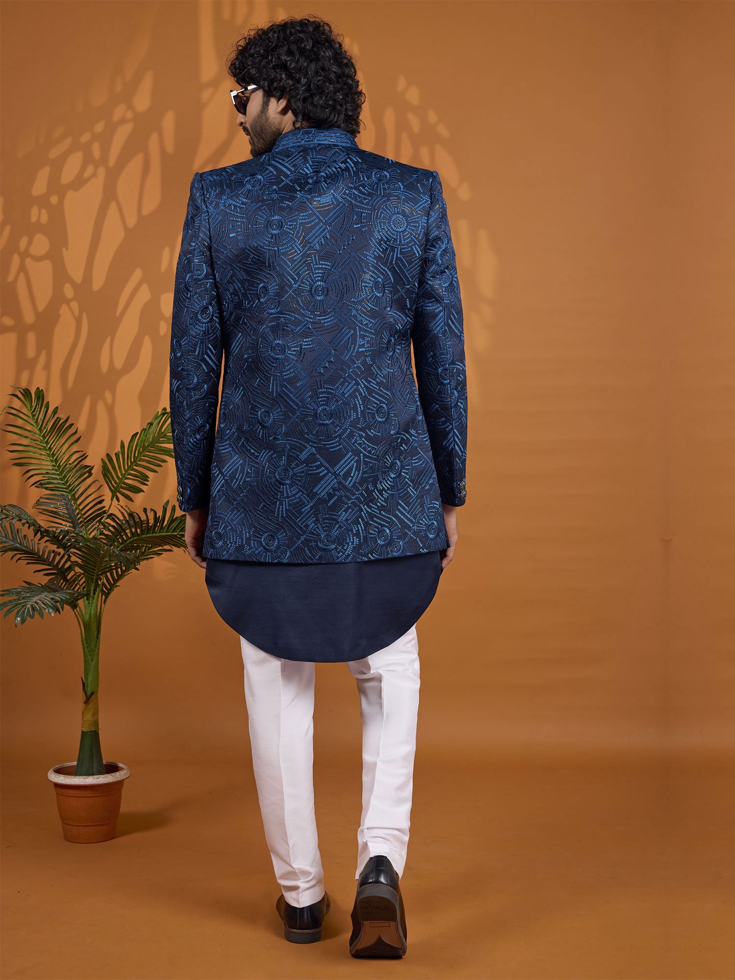 Blue Silk Embroidered Wedding Indo Western
