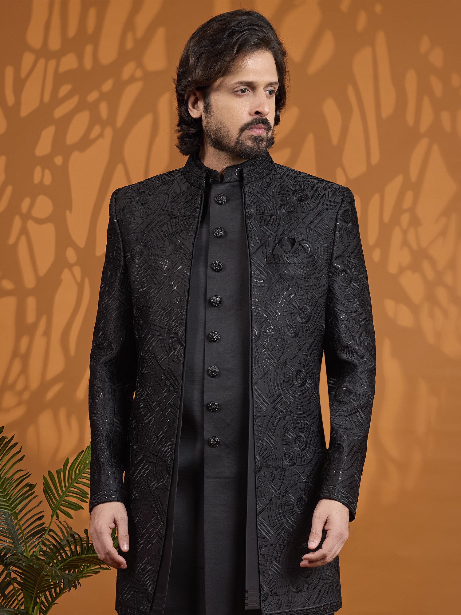 Black Silk Indo Western With Embroidered Jacket