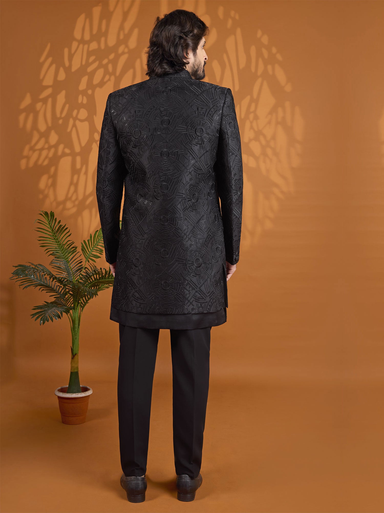 Black Silk Indo Western With Embroidered Jacket