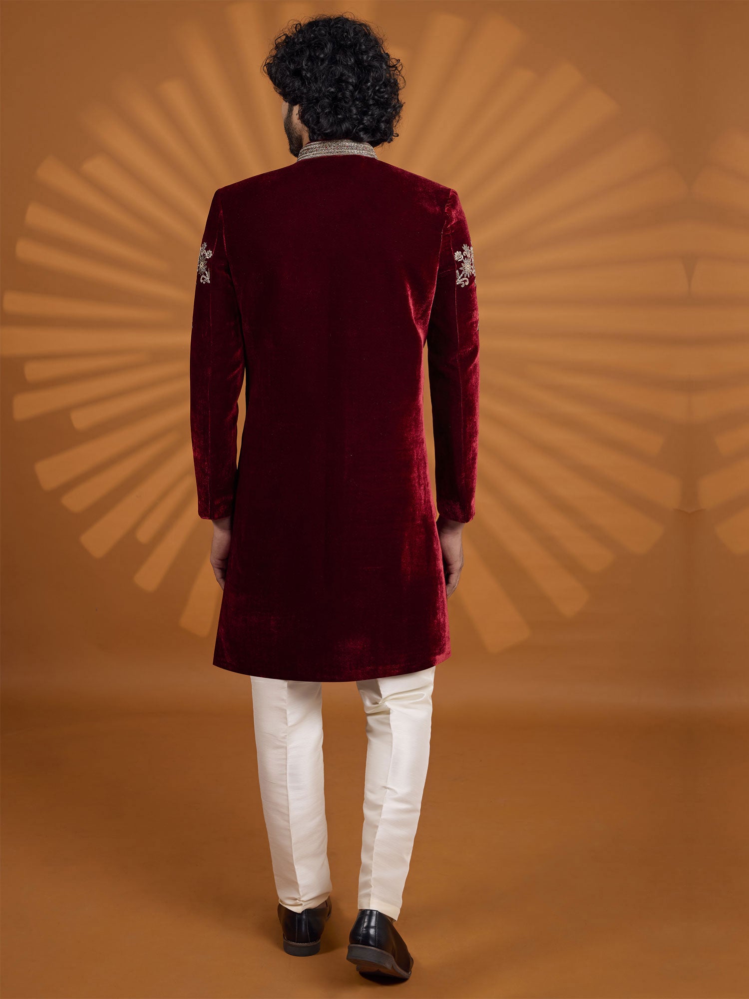 Maroon Sequins Embellished Groom's Sherwani