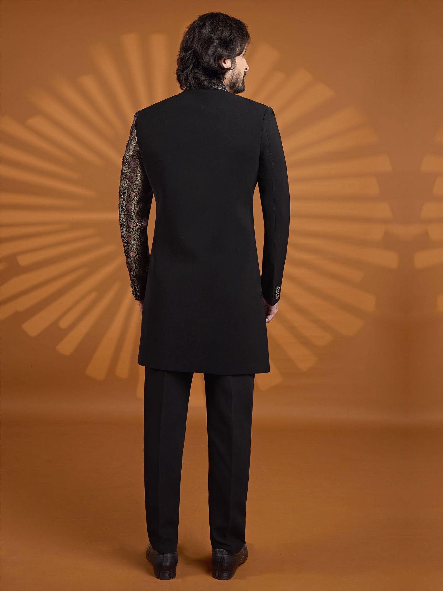 Black Layered Style Sherwani For Mens