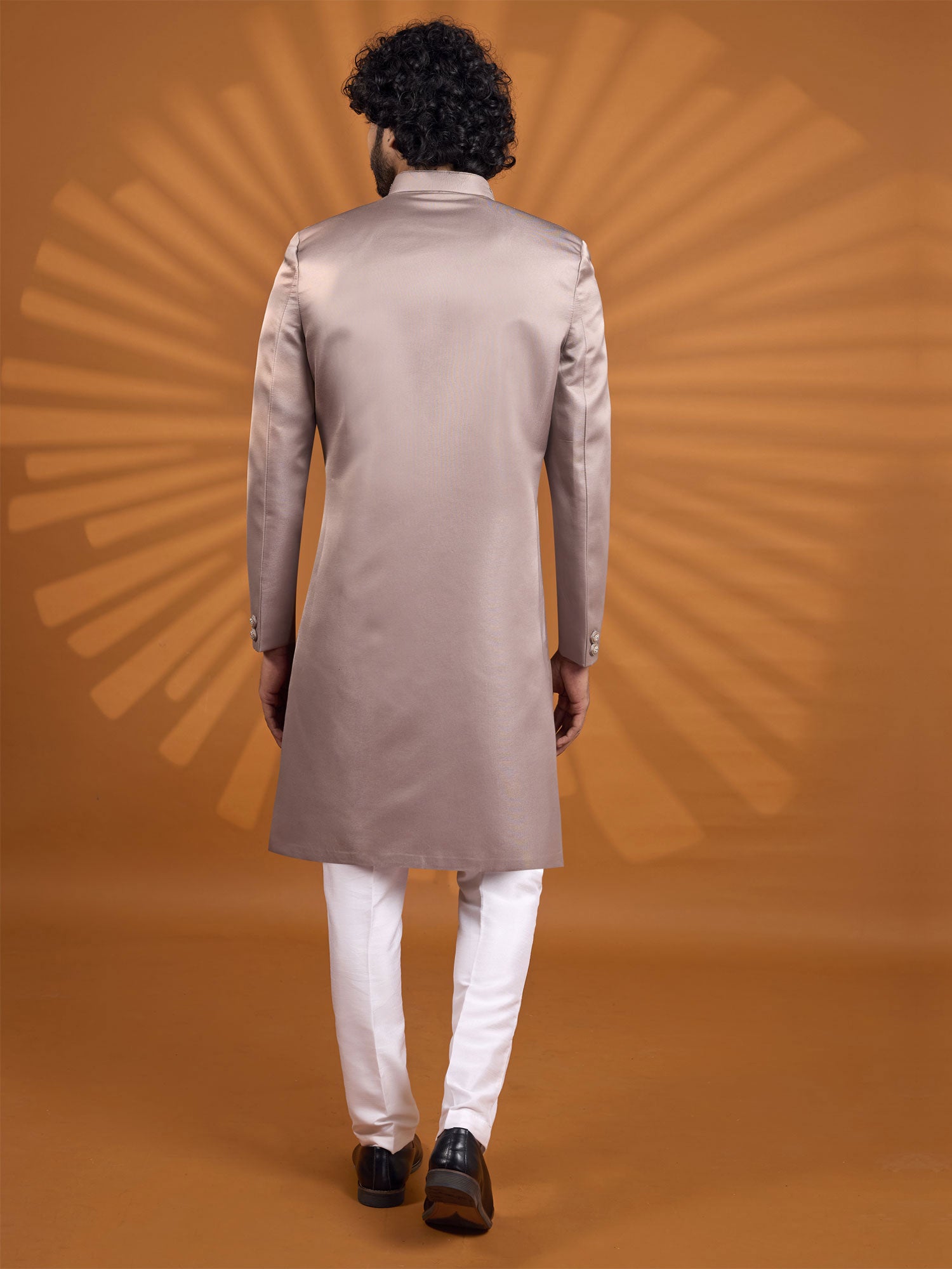 Mauve Men's Sherwani In Floral Embellishments