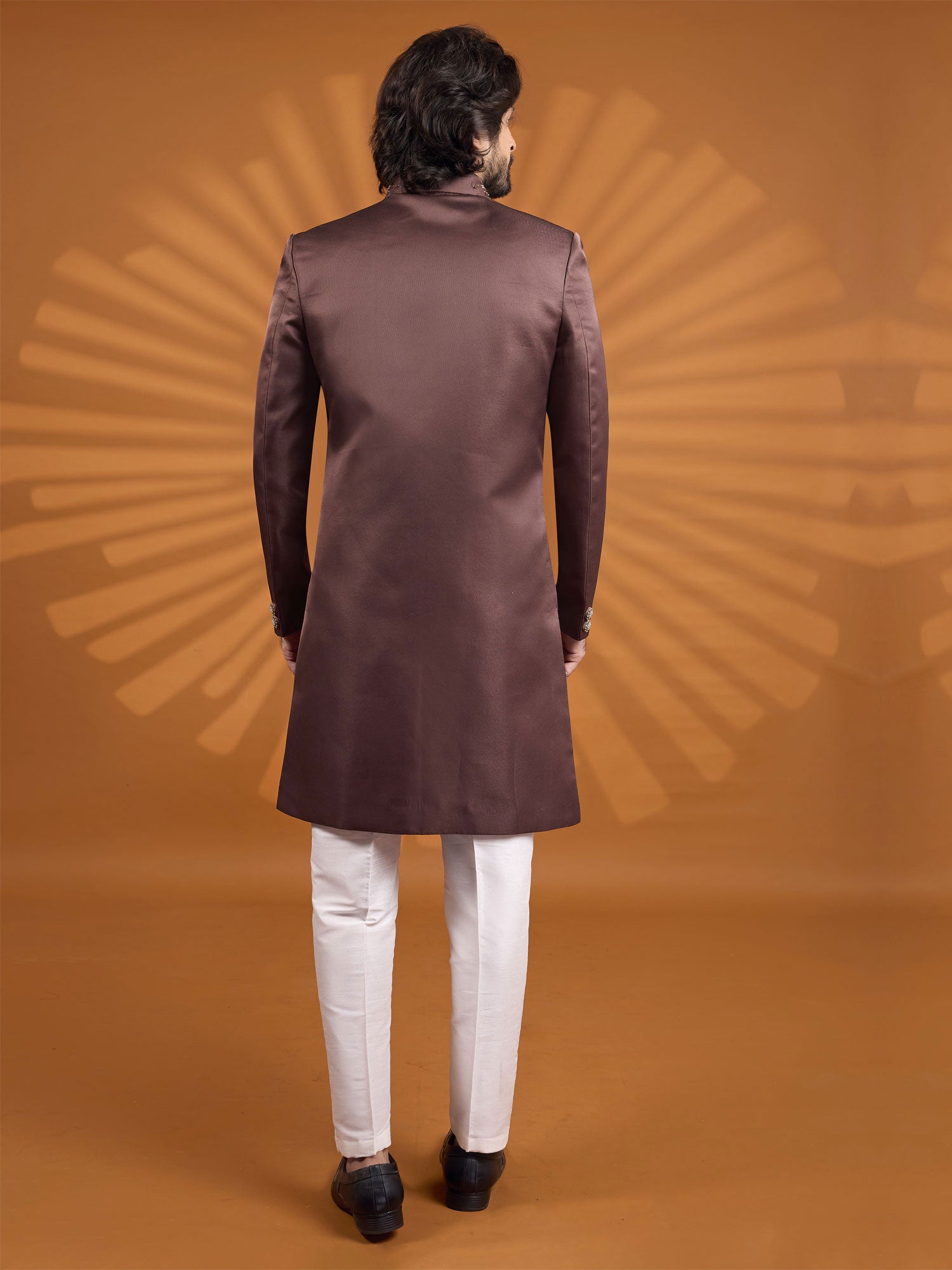 Brown Heavy Floral Embroidered Sherwani