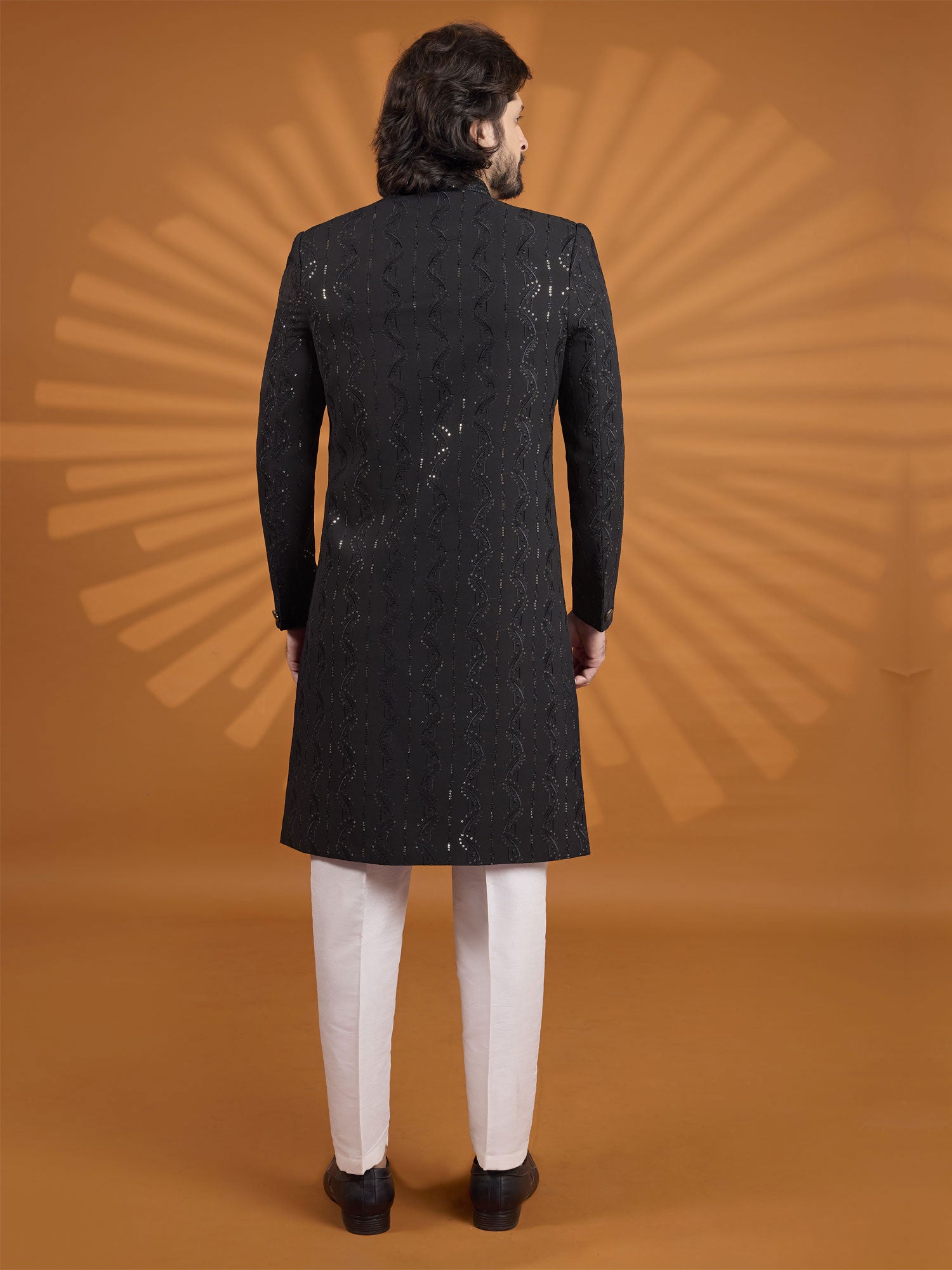 Black Menswear Wedding Sherwani Set For Mens