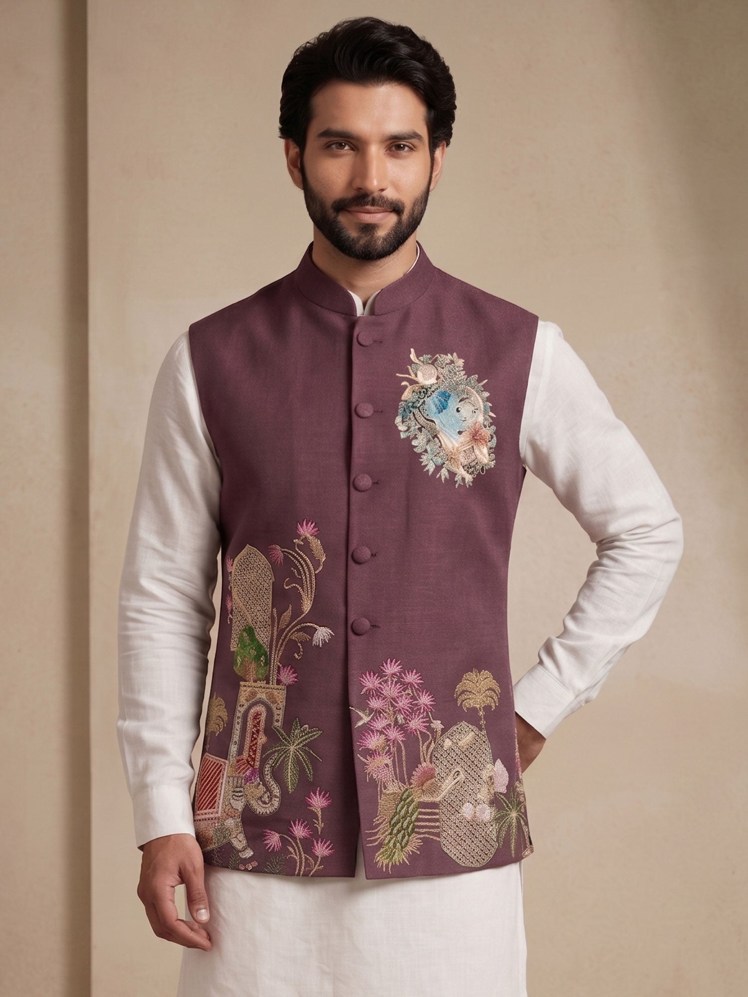 Off White Readymade Kurta Pyjama With Jacket