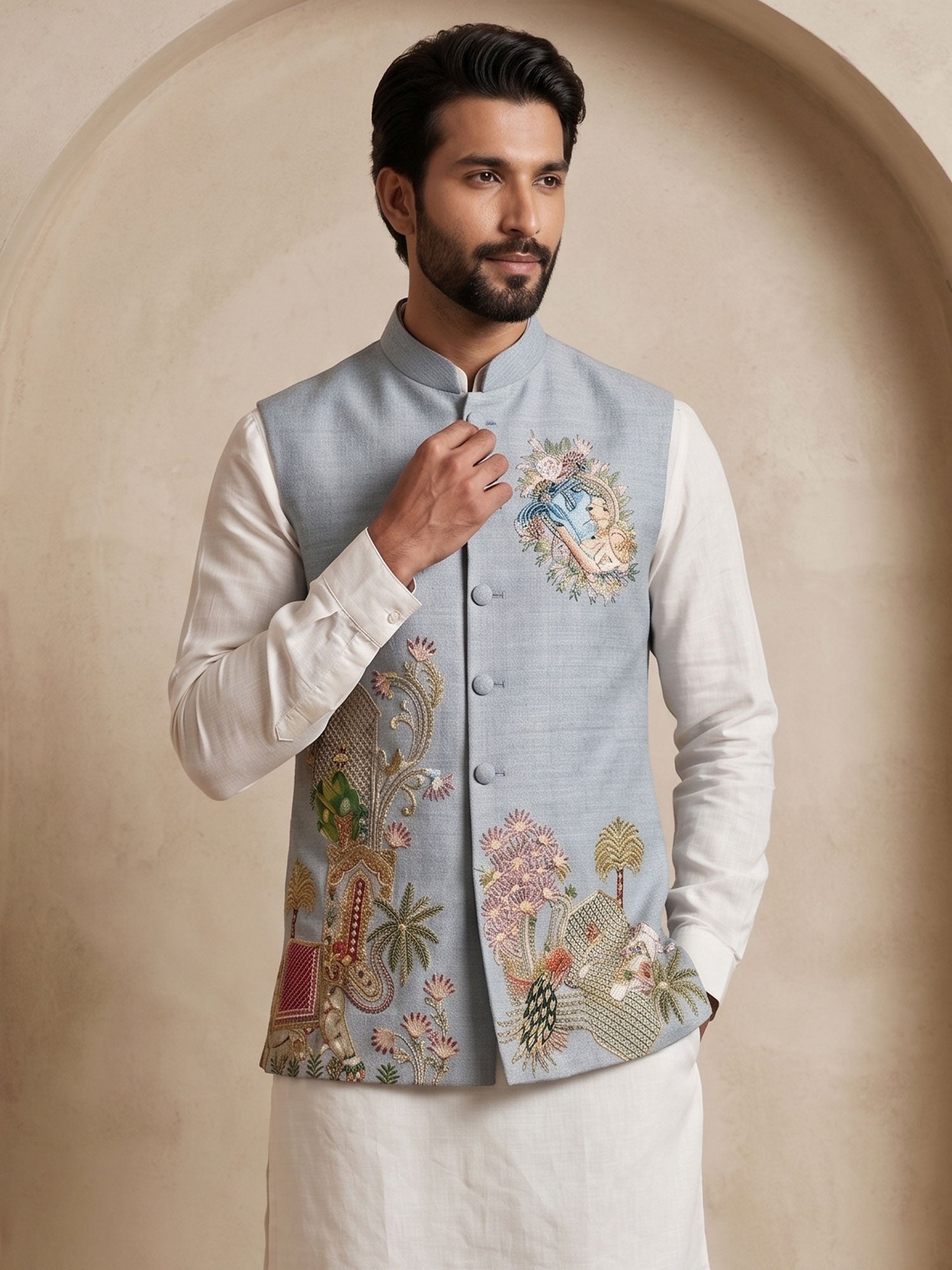 Off White Viscose Silk Kurta Pyjama For Mens