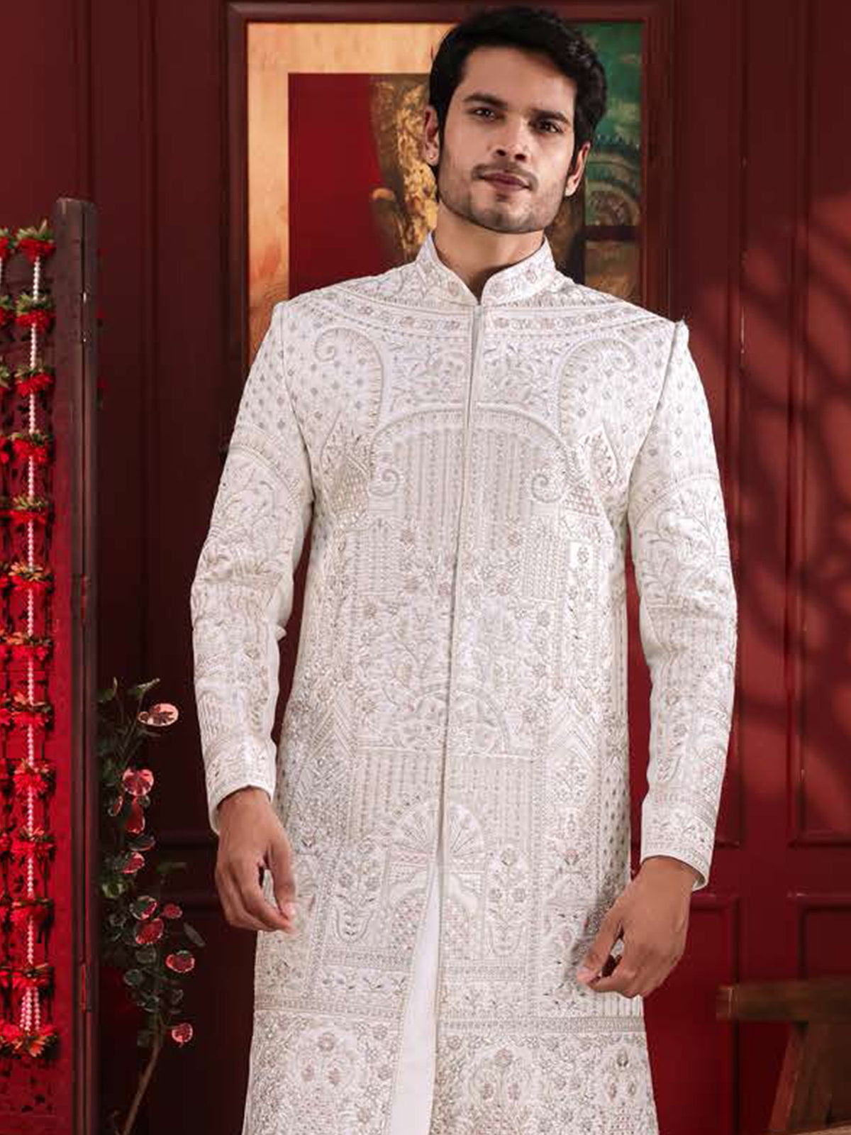White Thread Work Indo-Western Sherwani