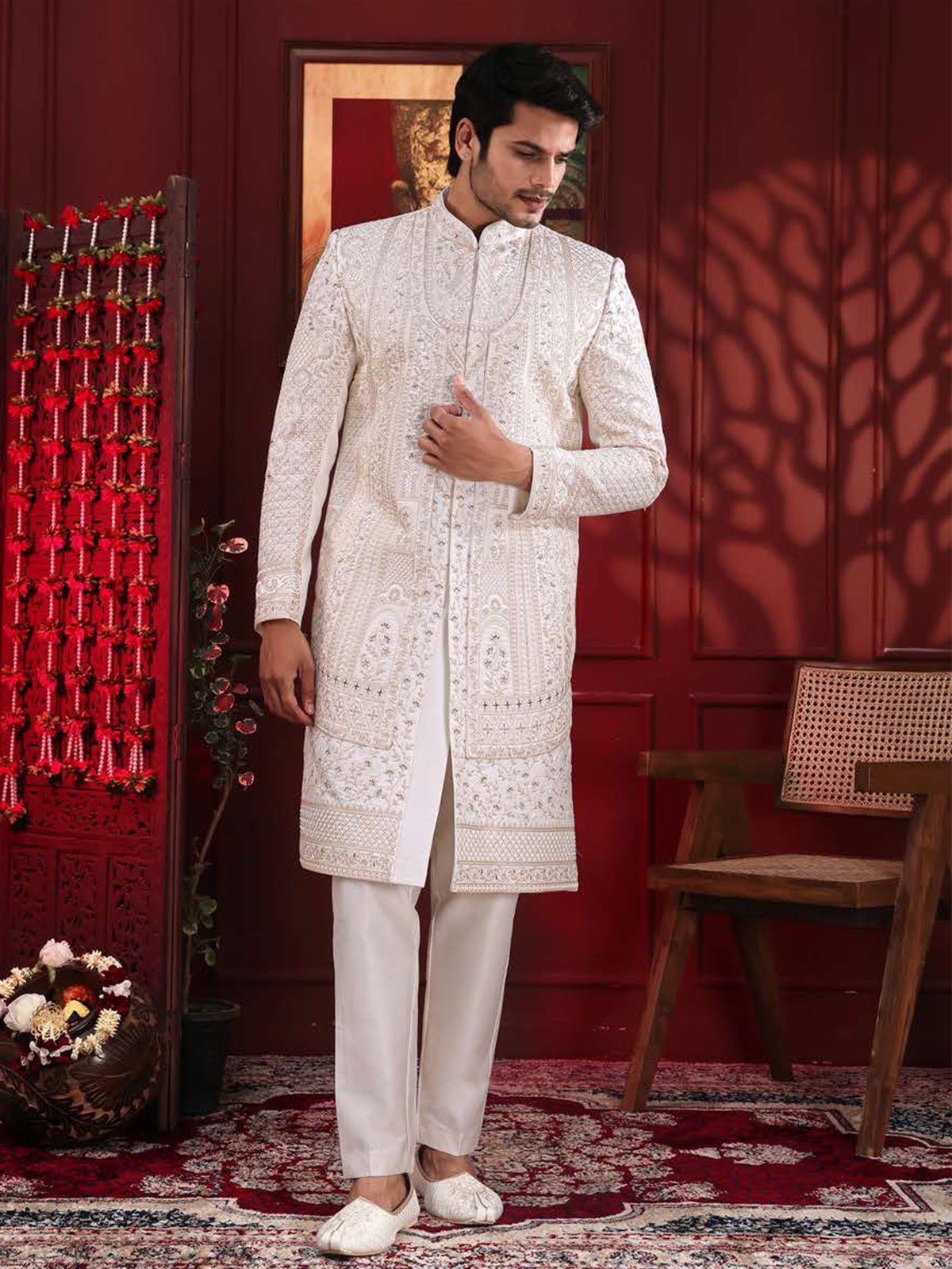 Ivory Detailed Paisley Sherwani Set