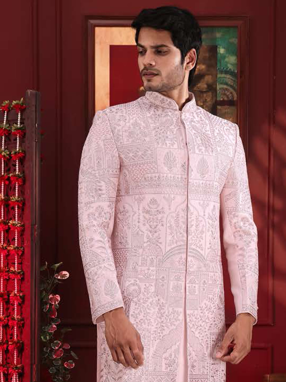 Blush Pink Heritage Motif Indo-Western Sherwani